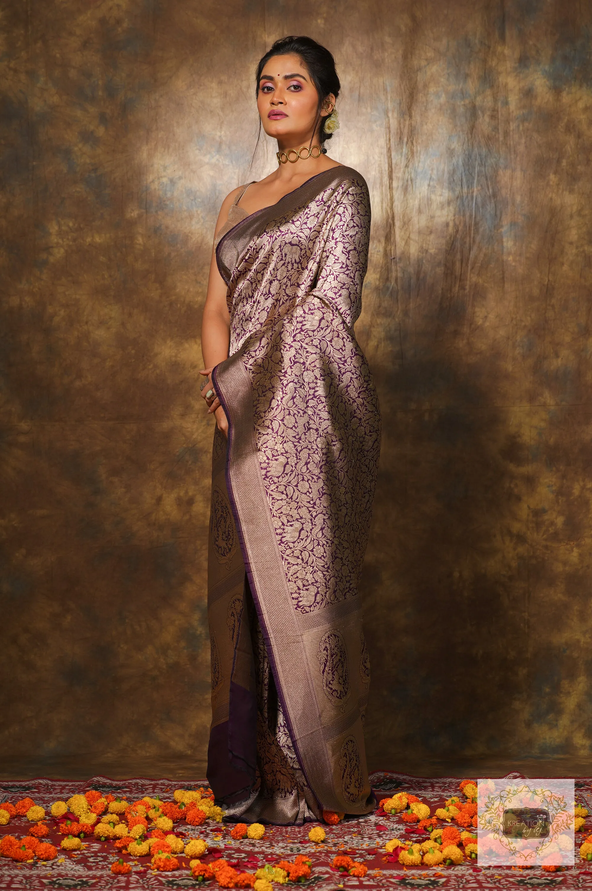 Deep Aubergine Banarasi Kataan Saree