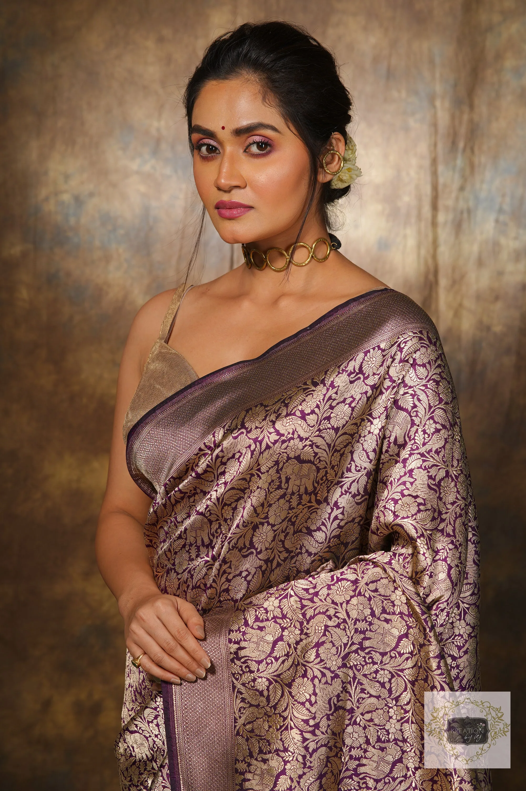 Deep Aubergine Banarasi Kataan Saree