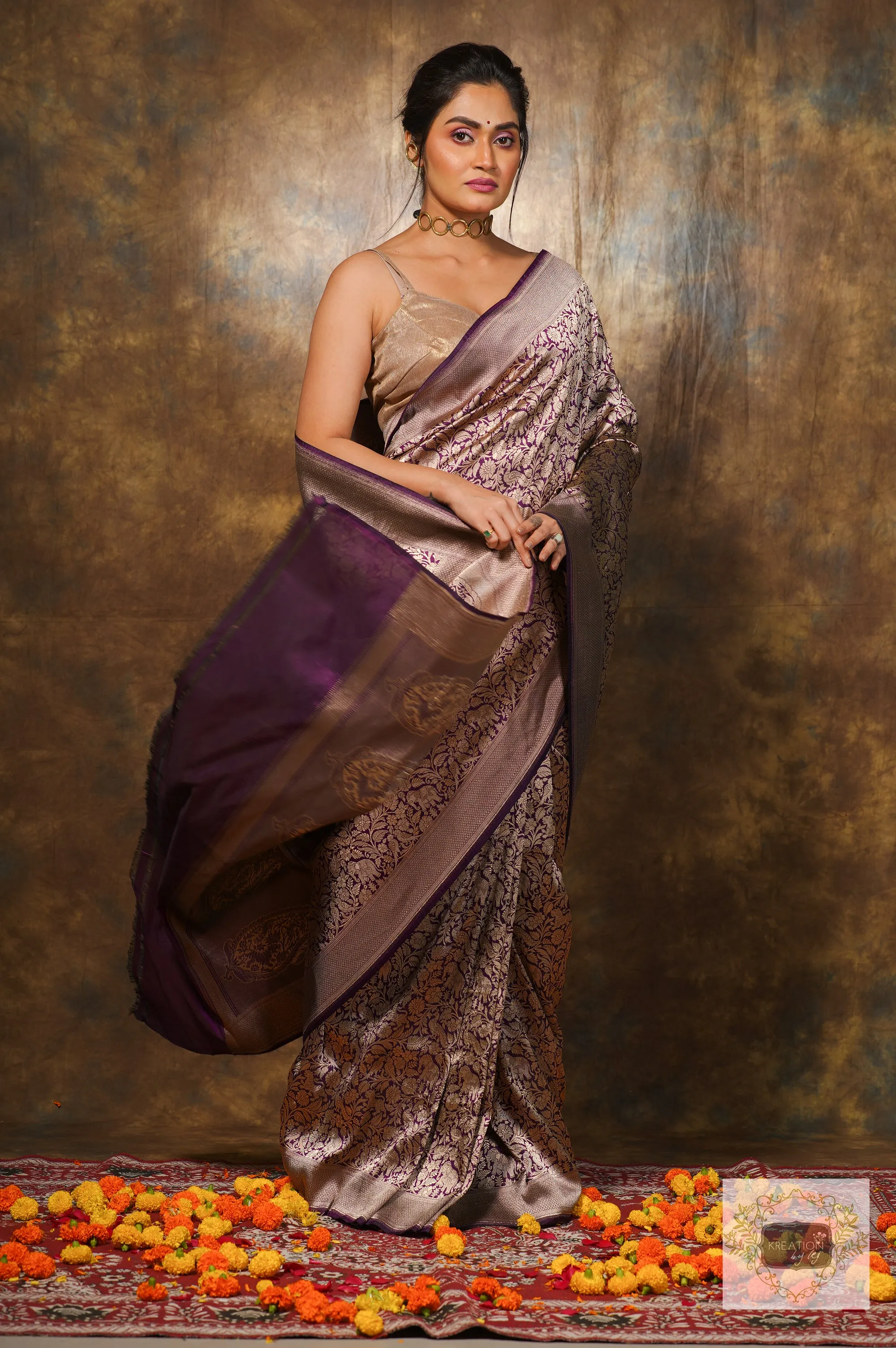 Deep Aubergine Banarasi Kataan Saree