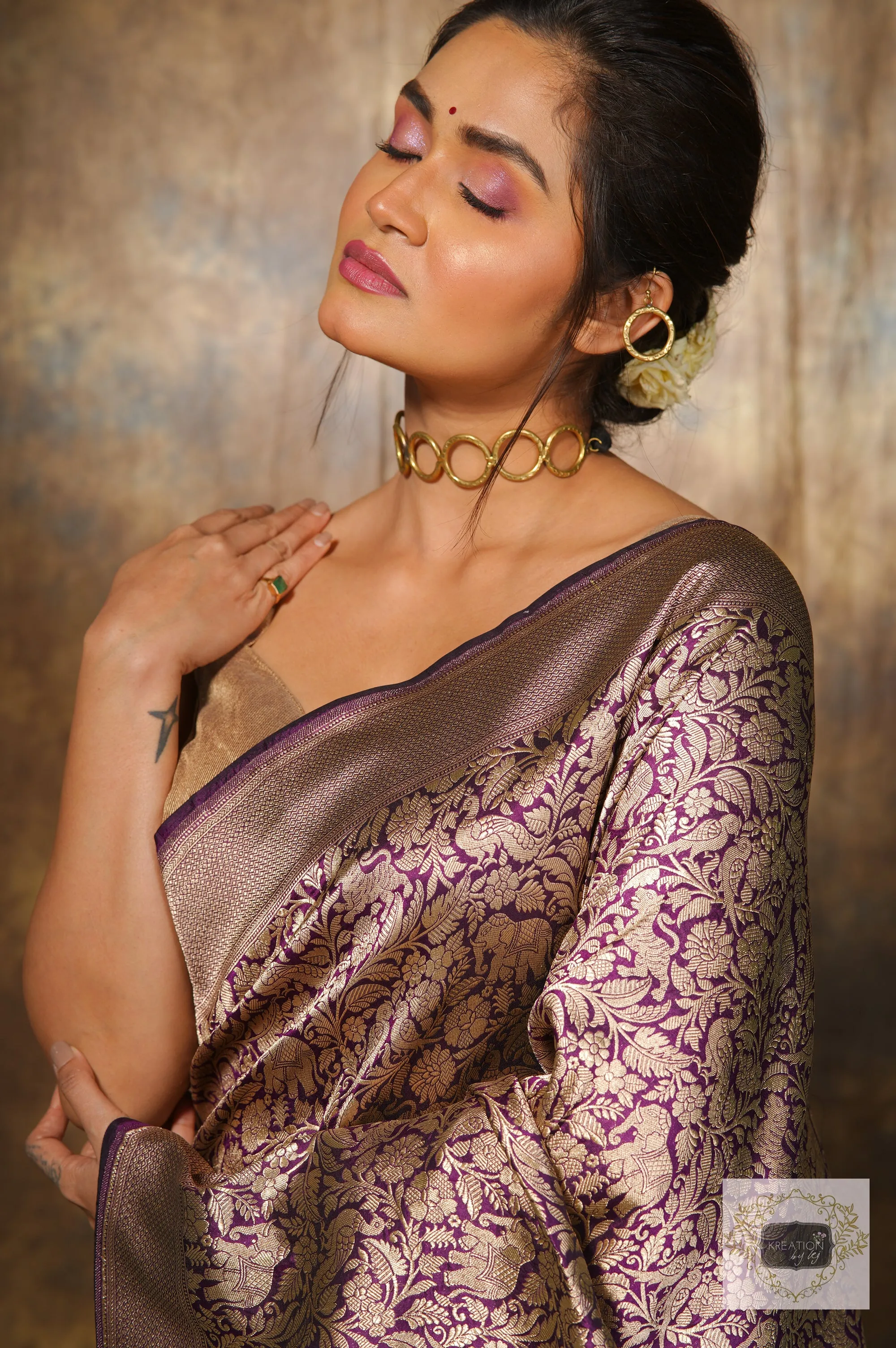 Deep Aubergine Banarasi Kataan Saree