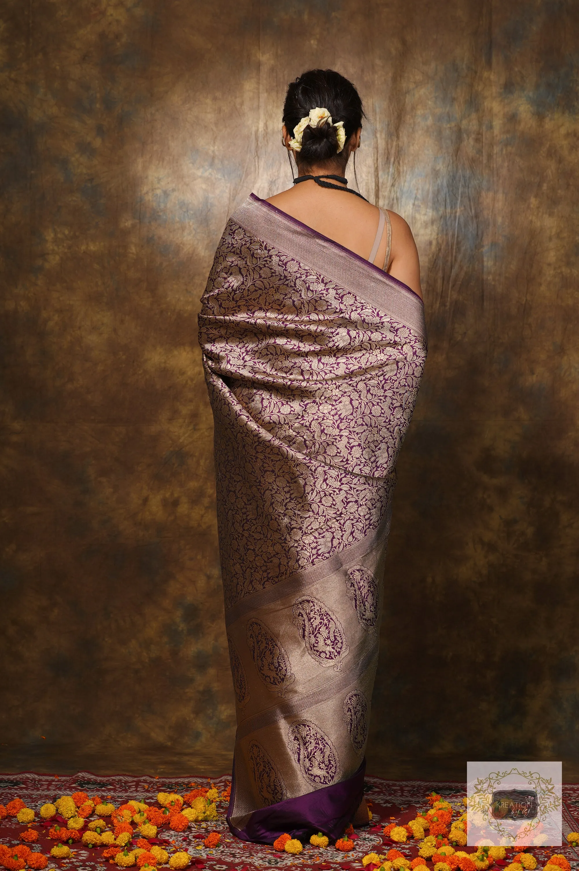 Deep Aubergine Banarasi Kataan Saree