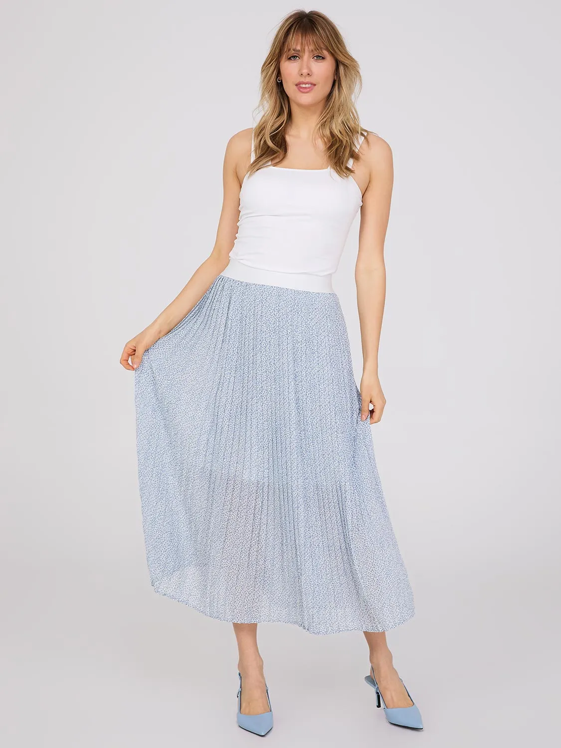 Delicate Floral Print Pleated Chiffon Skirt