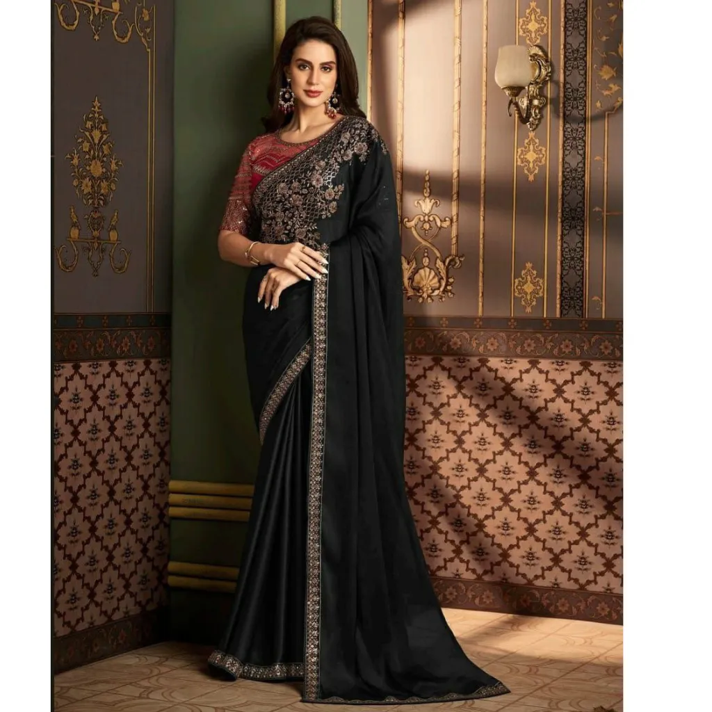 Designer Party Wear Women's Saree Black