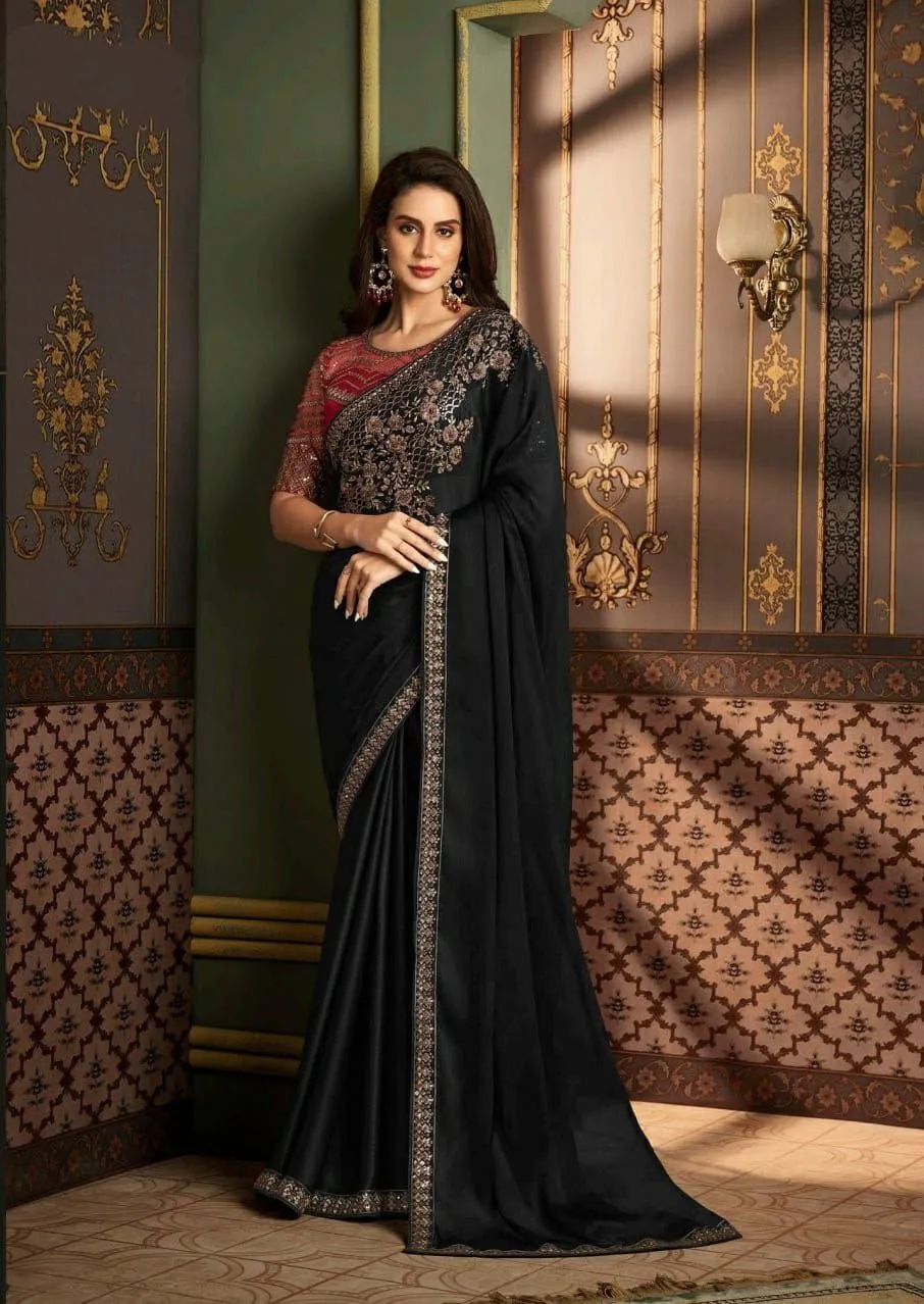 Designer Party Wear Women's Saree Black