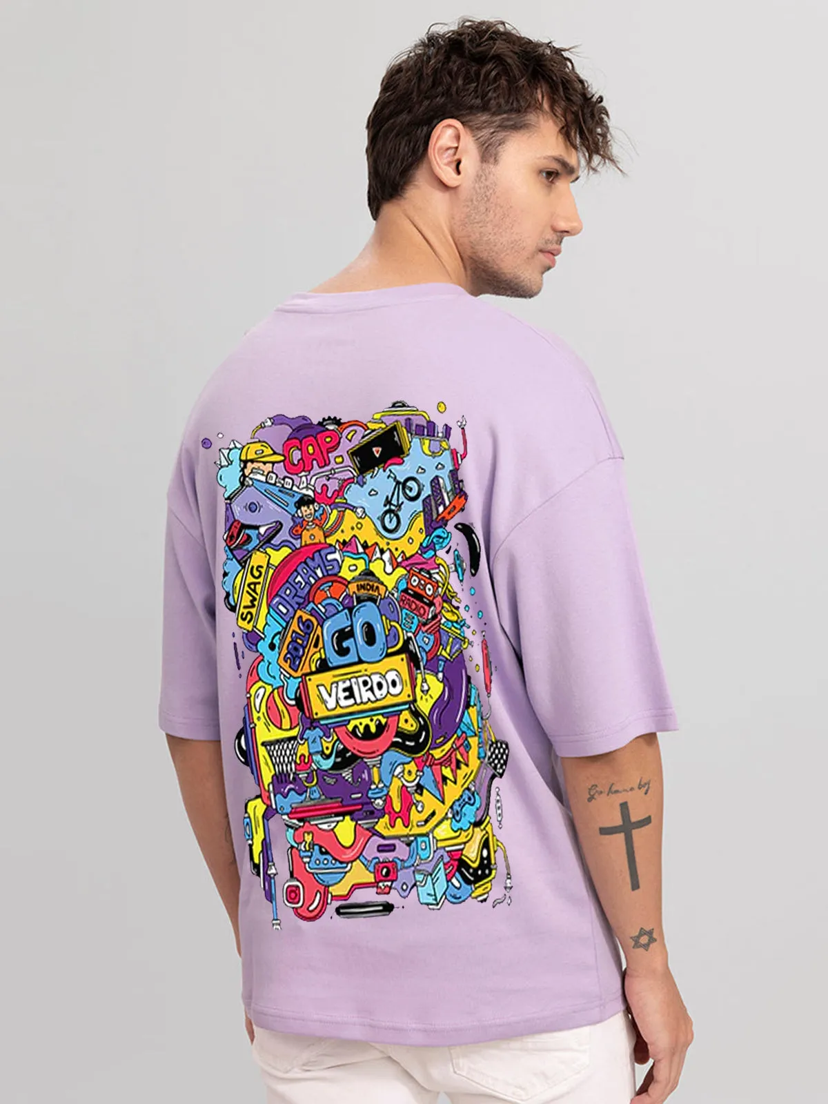 Doodle Lilac Oversized Back Graphic Printed Tshirt