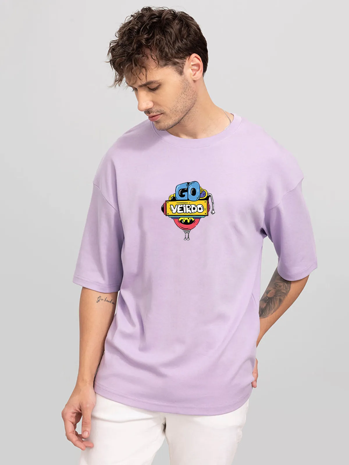 Doodle Lilac Oversized Back Graphic Printed Tshirt