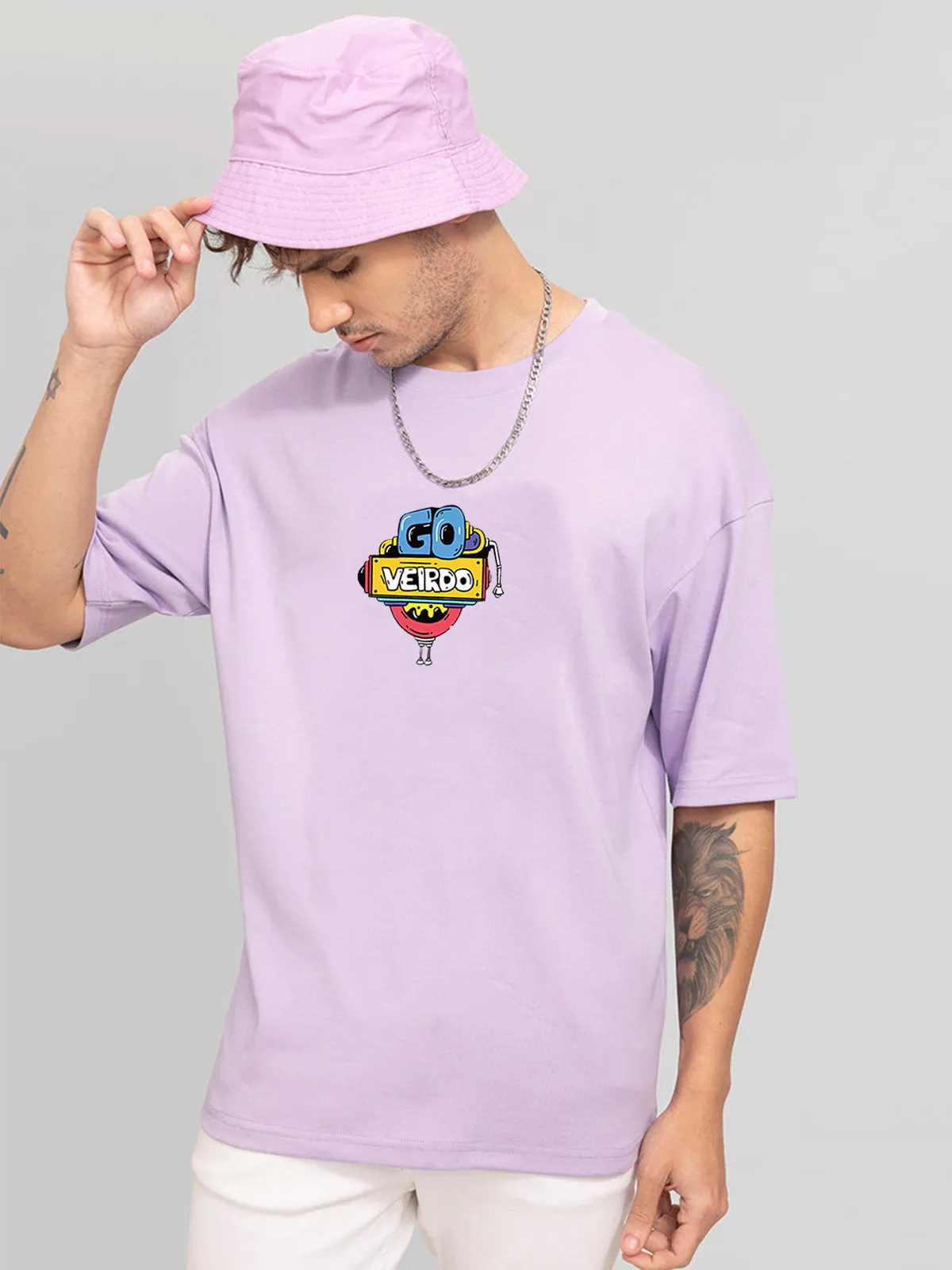 Doodle Lilac Oversized Back Graphic Printed Tshirt