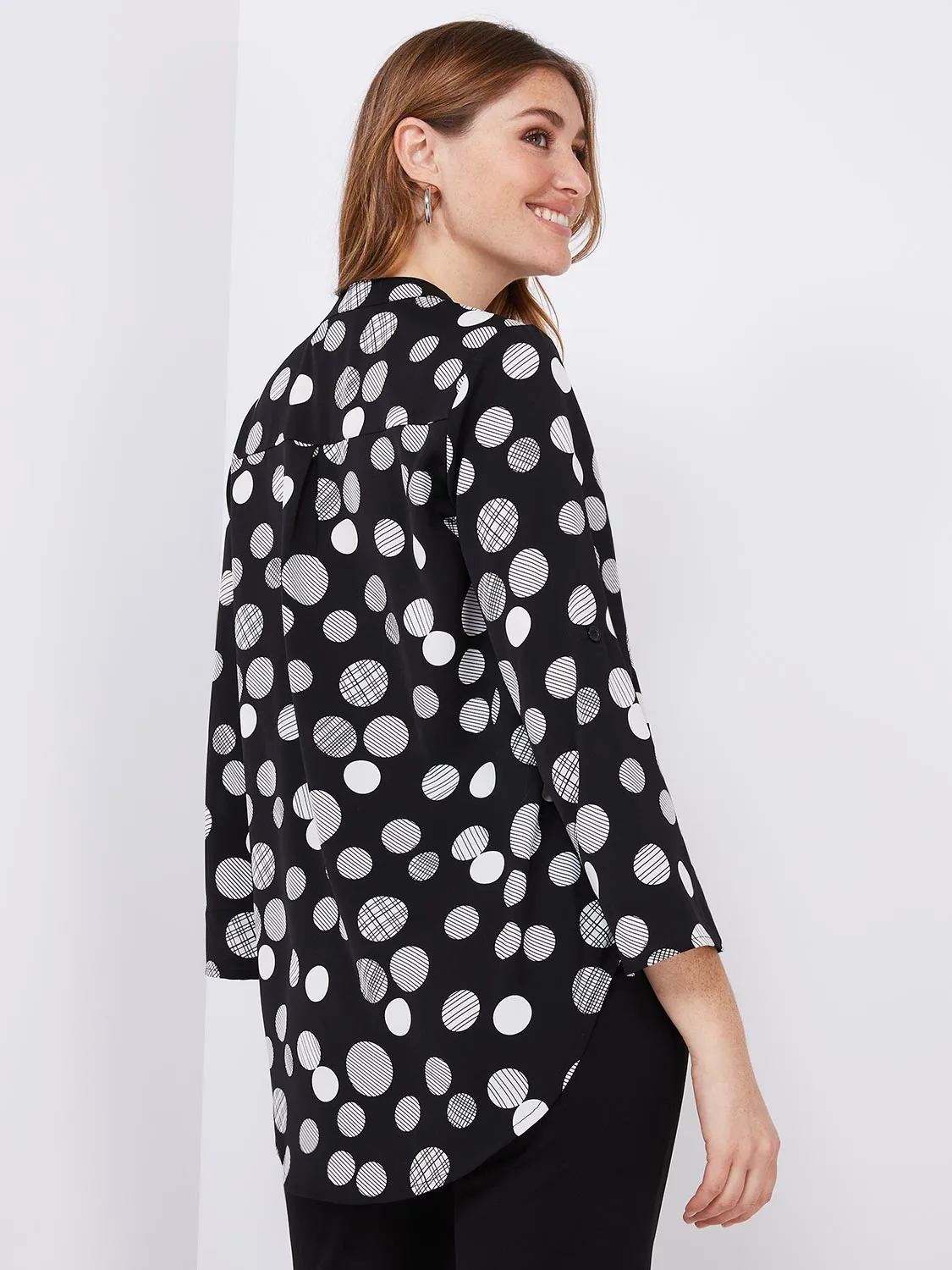 Dot Print Split Neck Blouse