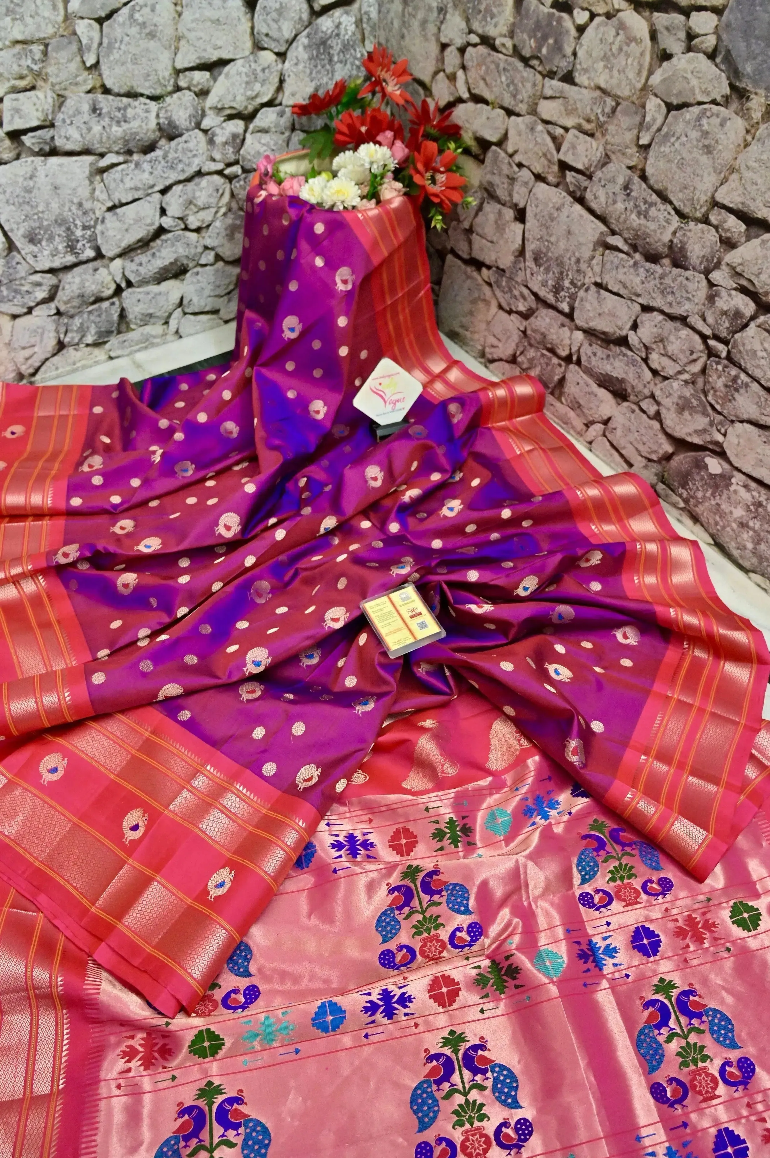 Dual Tone Magenta Purple Color Pure Paithani Saree with Golden Zari and Meenakari Work