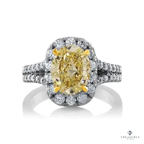 Estate “Canary” GIA 3.23ct Natural Fancy YELLOW VS1 Oval Diamond 18K Halo Ring