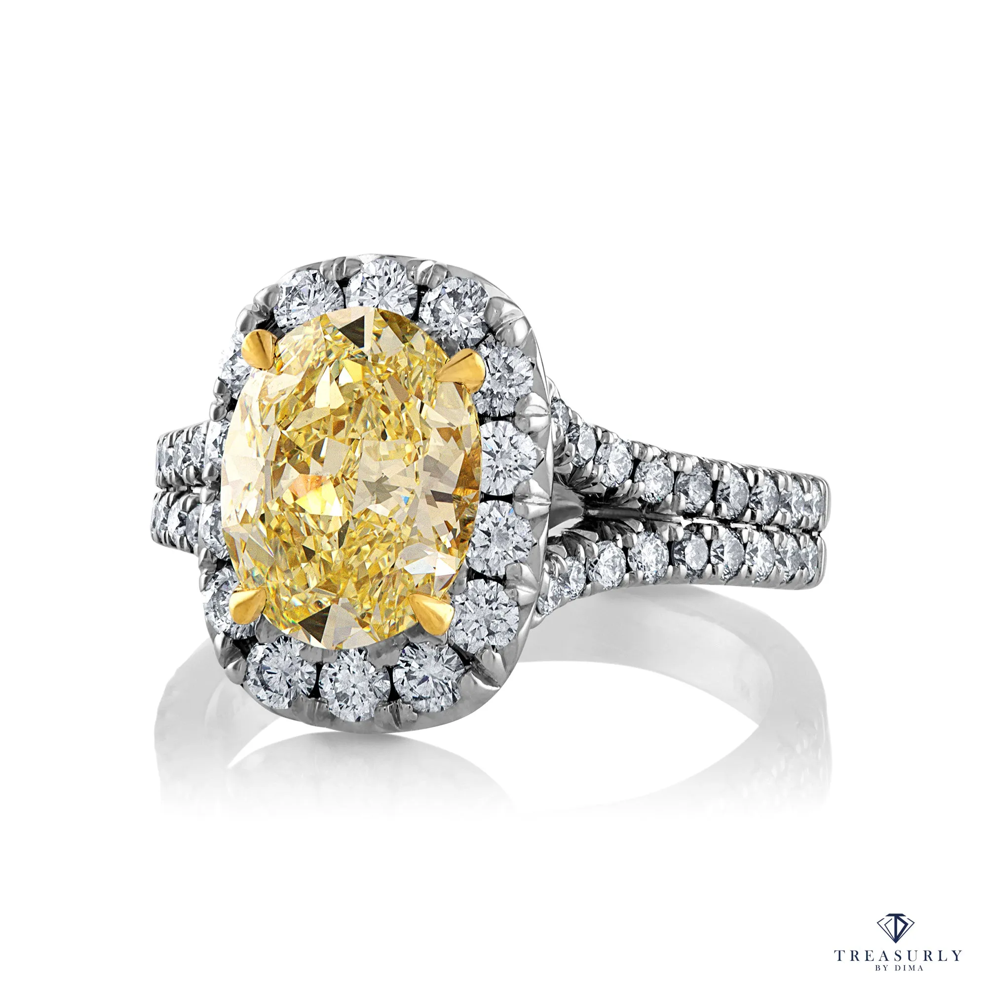 Estate “Canary” GIA 3.23ct Natural Fancy YELLOW VS1 Oval Diamond 18K Halo Ring