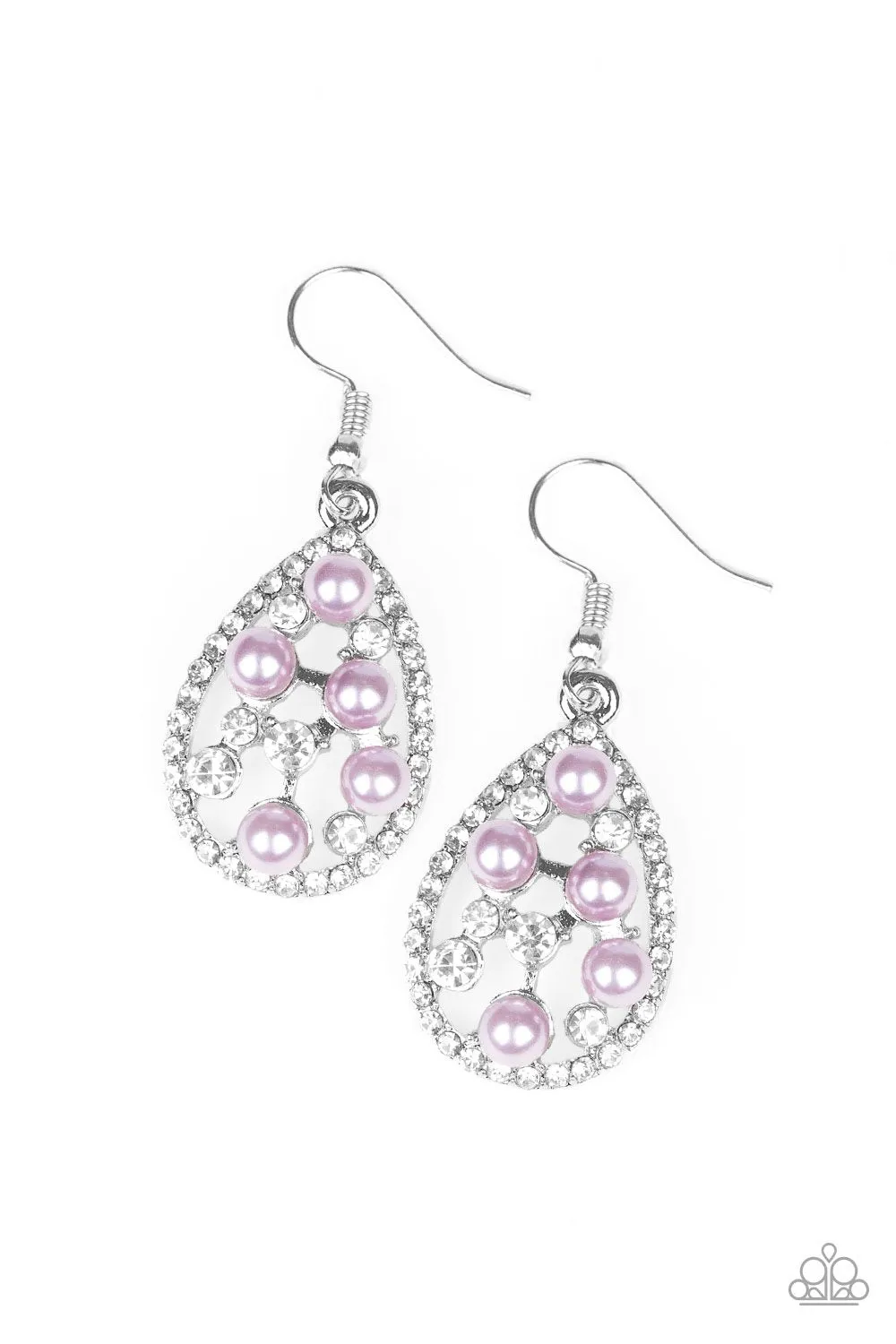 Fabulously Wealthy Purple Pearl and Rhinestone Earrings - Paparazzi Accessories