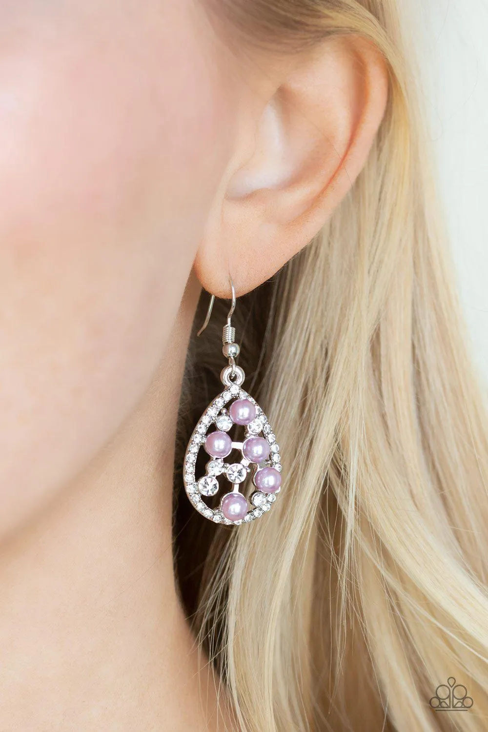 Fabulously Wealthy Purple Pearl and Rhinestone Earrings - Paparazzi Accessories