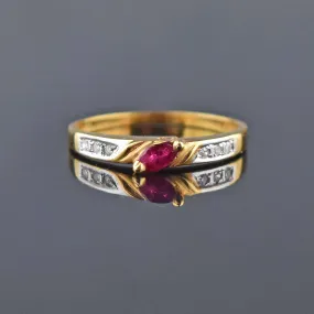 Fine 14K Gold Ruby and Diamond Stacking Ring