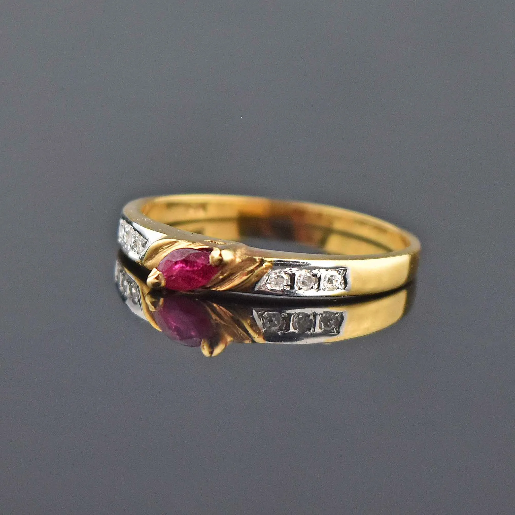 Fine 14K Gold Ruby and Diamond Stacking Ring