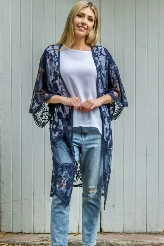 Fleetwood Lace Cape Kimono - Navy