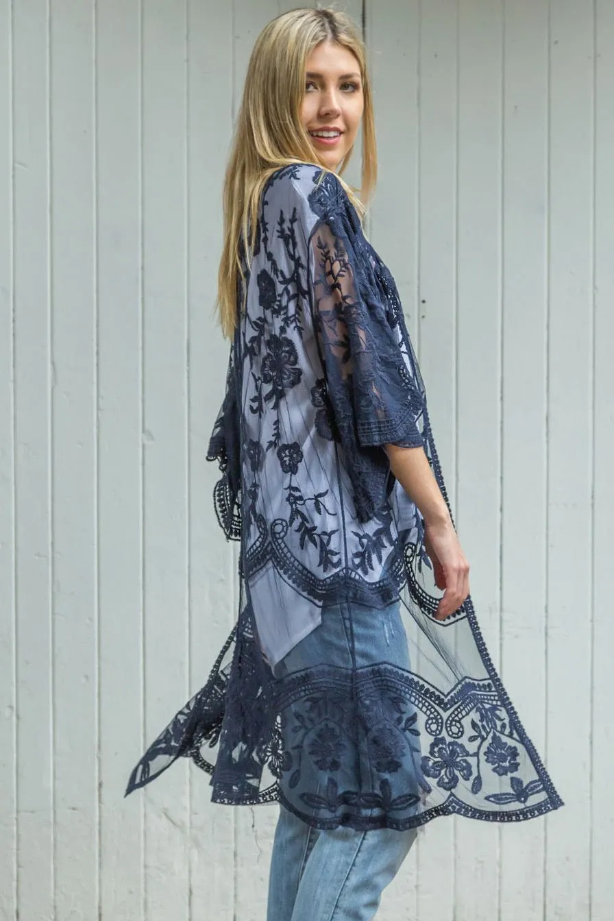 Fleetwood Lace Cape Kimono - Navy