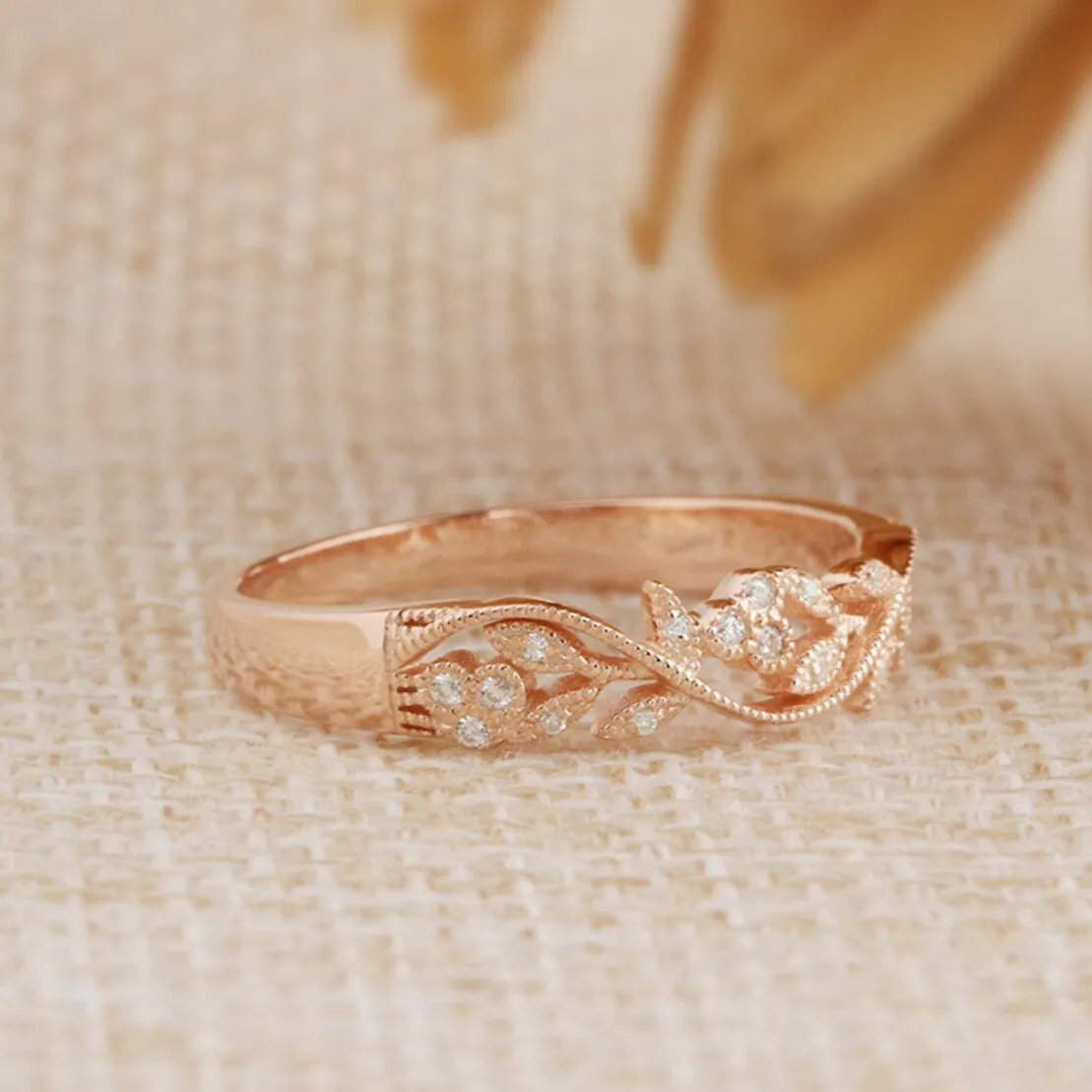 Floral Leaf Design Stack Diamond Fashion Ring - LR17