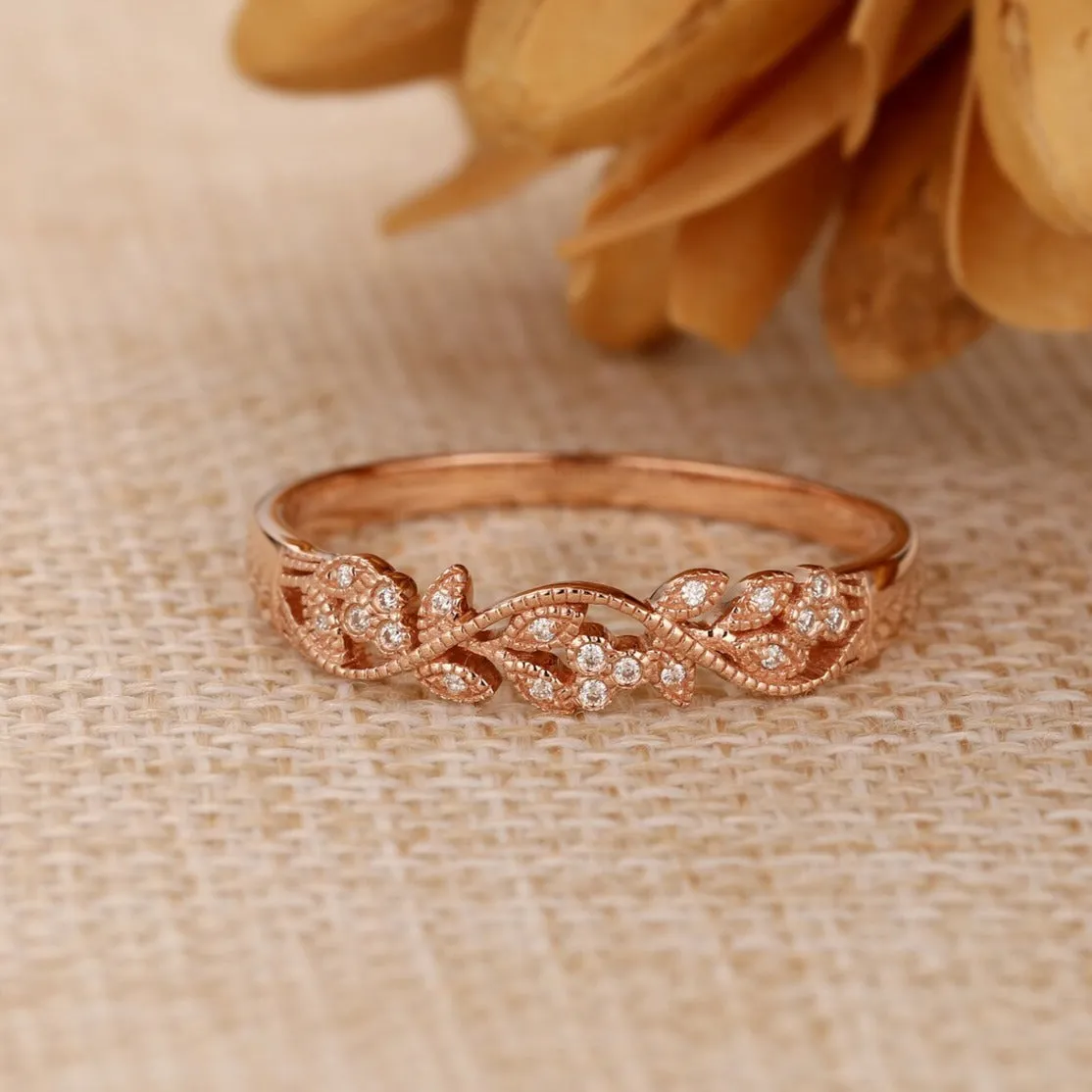 Floral Leaf Design Stack Diamond Fashion Ring - LR17