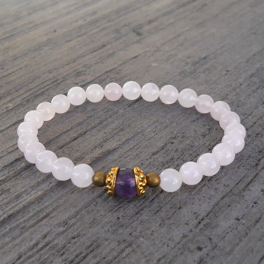 Genuine Rose Quartz and Amethyst Bead Bracelet