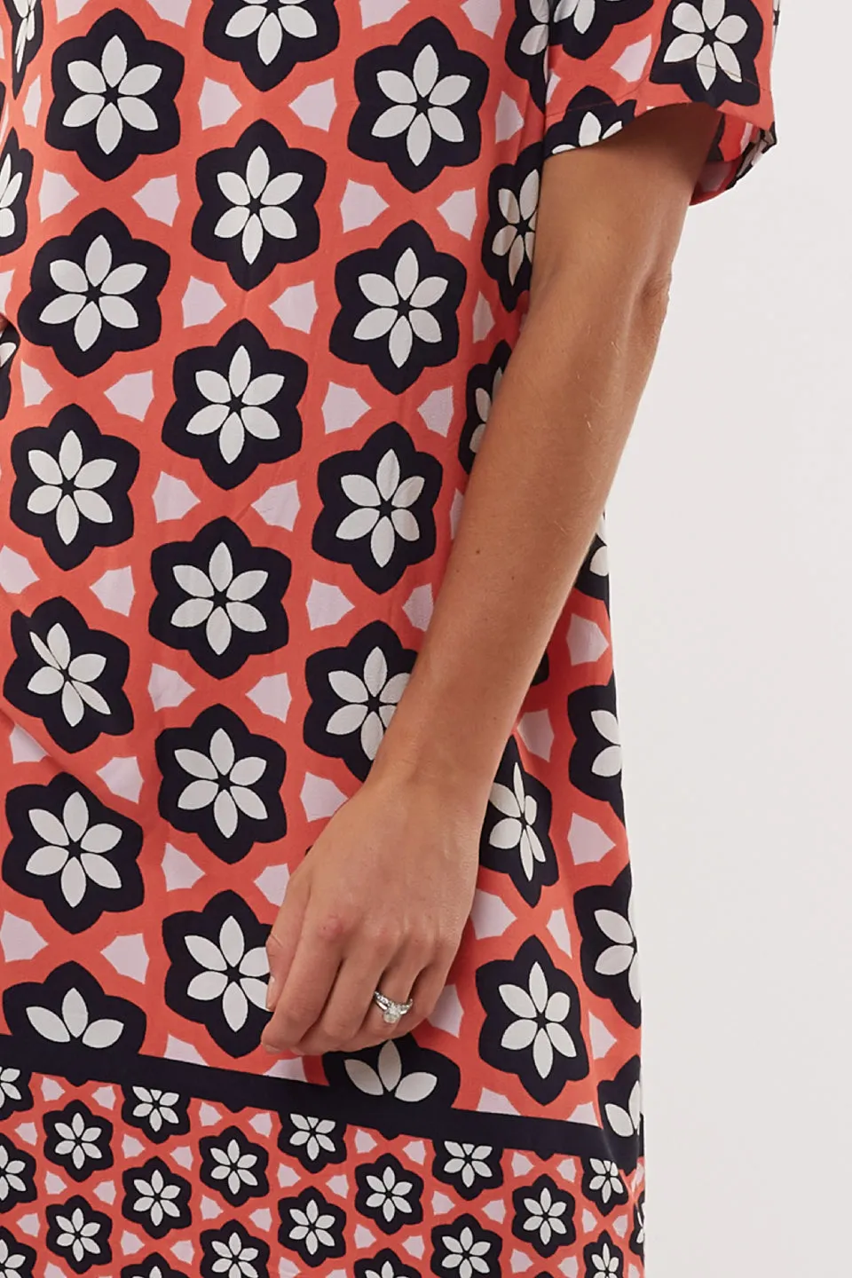 Geo Floral Orange Print Shift Dress