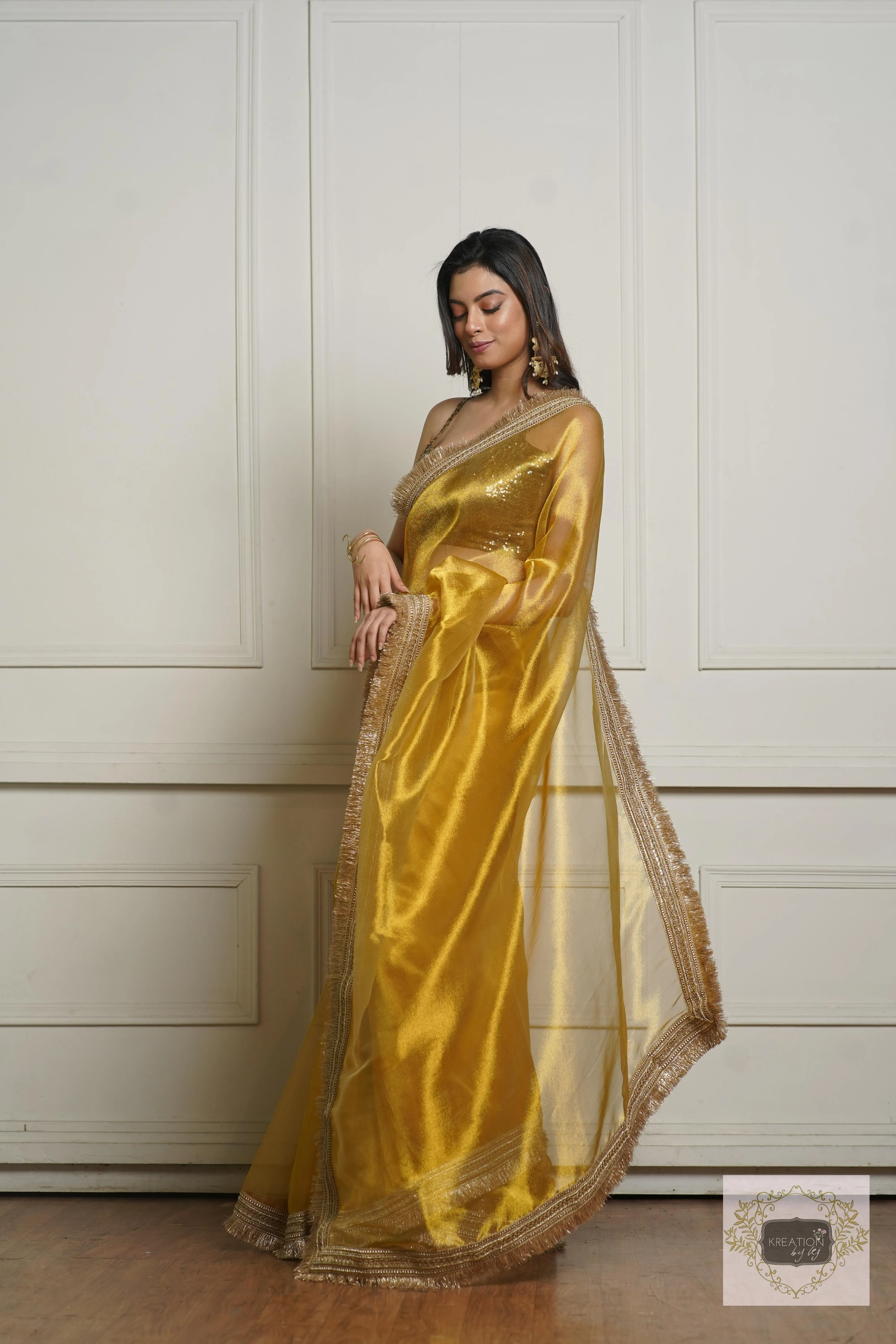 Golden Yellow Zari Tissue Banno Saree