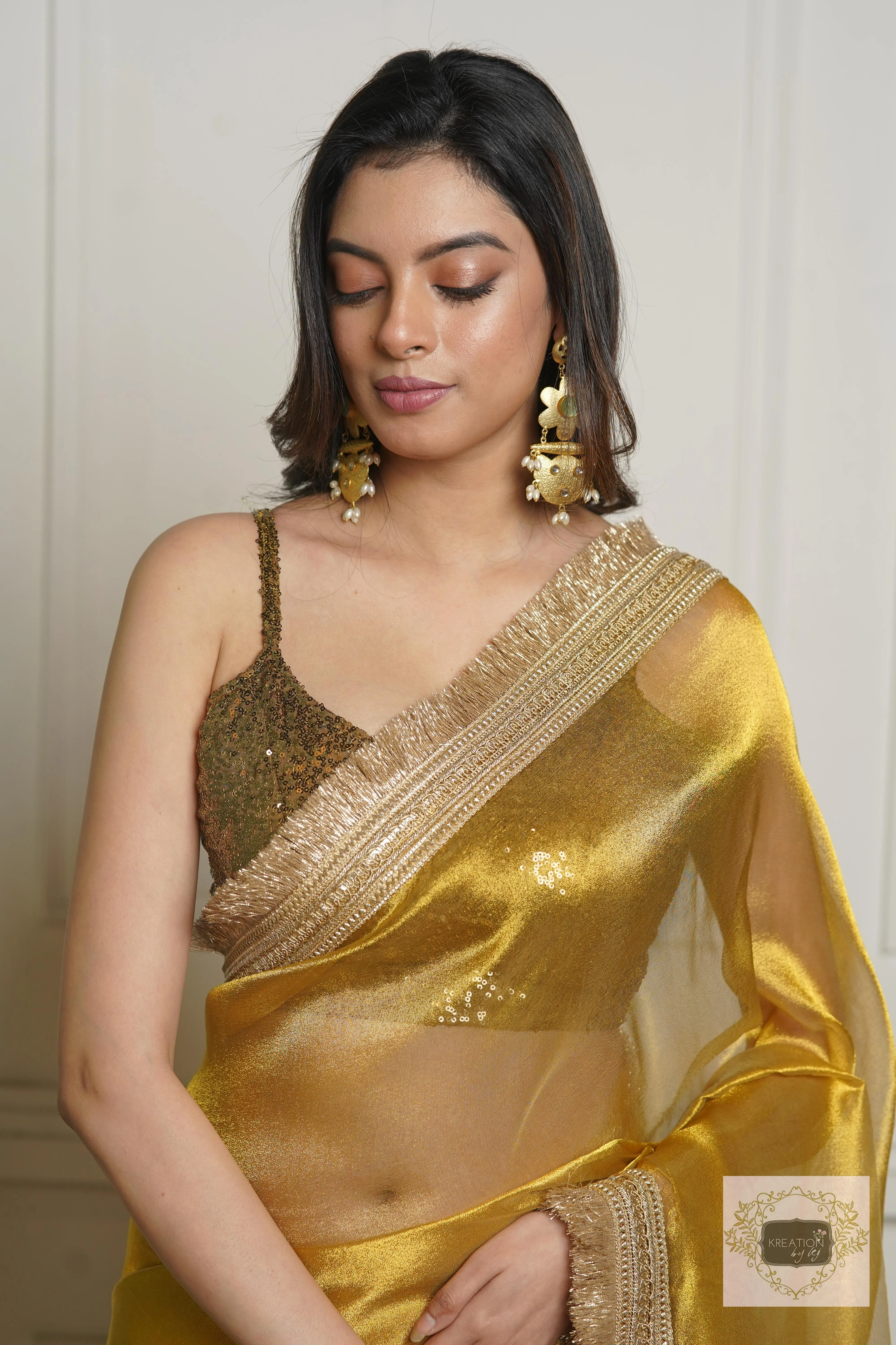 Golden Yellow Zari Tissue Banno Saree