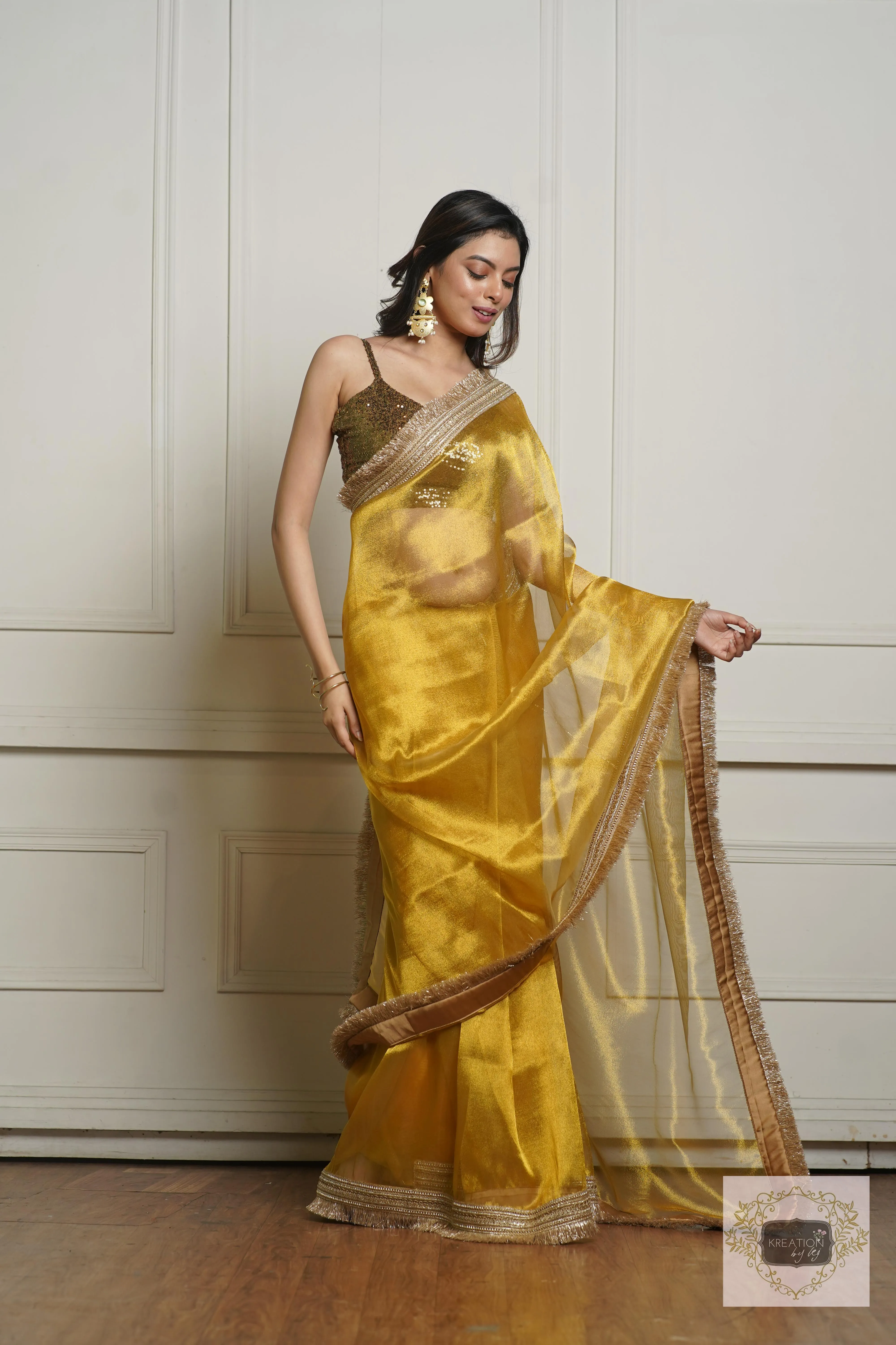 Golden Yellow Zari Tissue Banno Saree