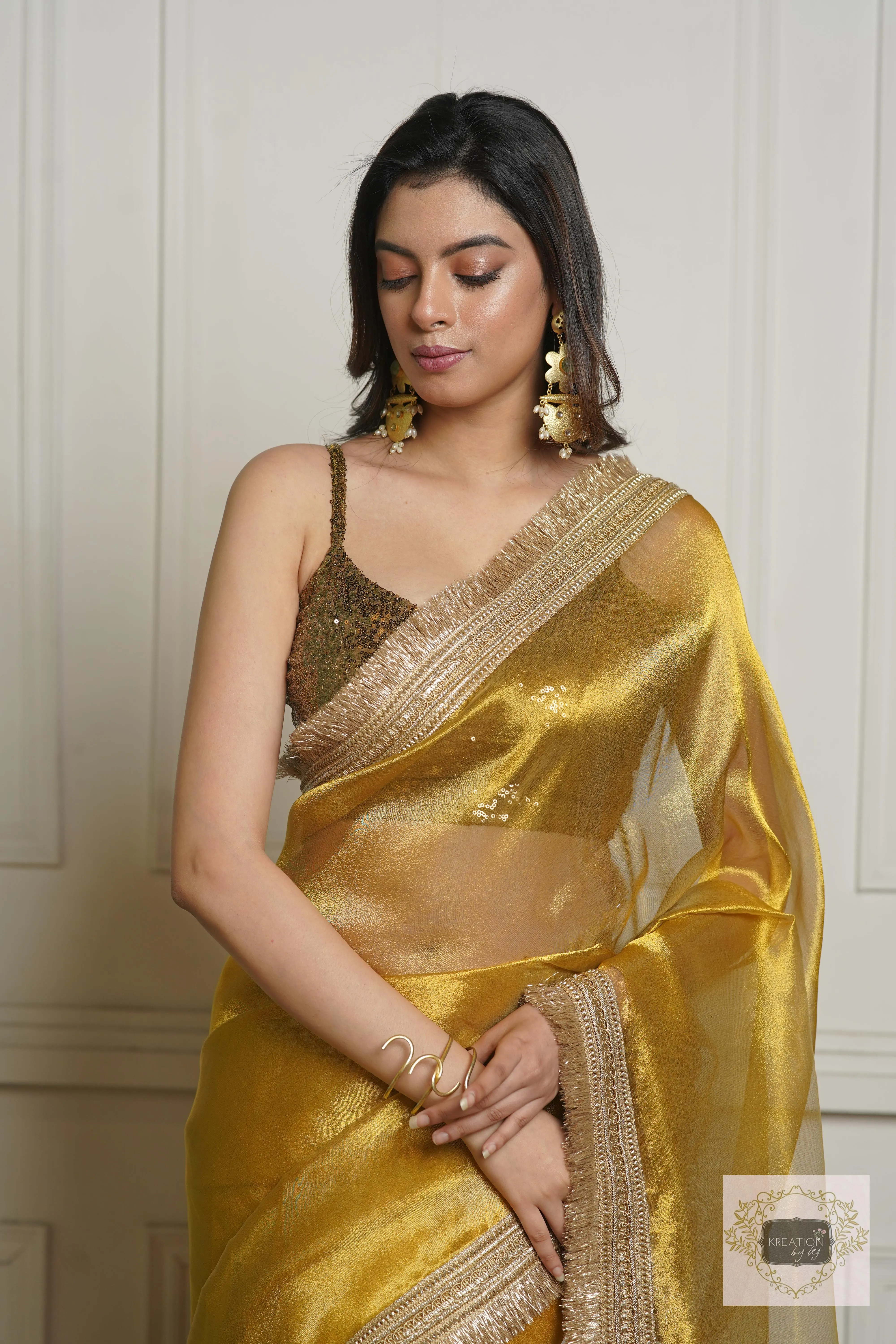 Golden Yellow Zari Tissue Banno Saree