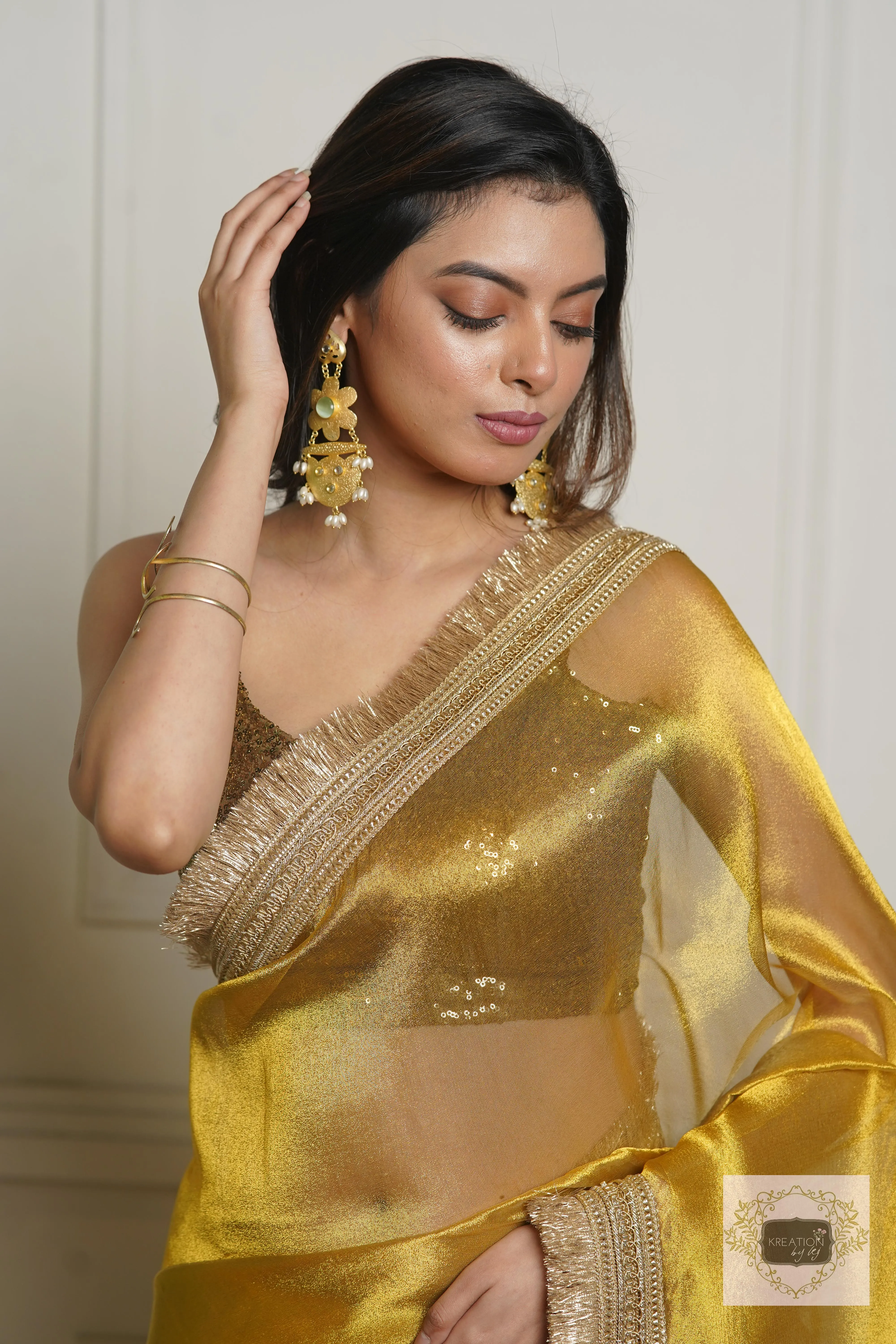 Golden Yellow Zari Tissue Banno Saree