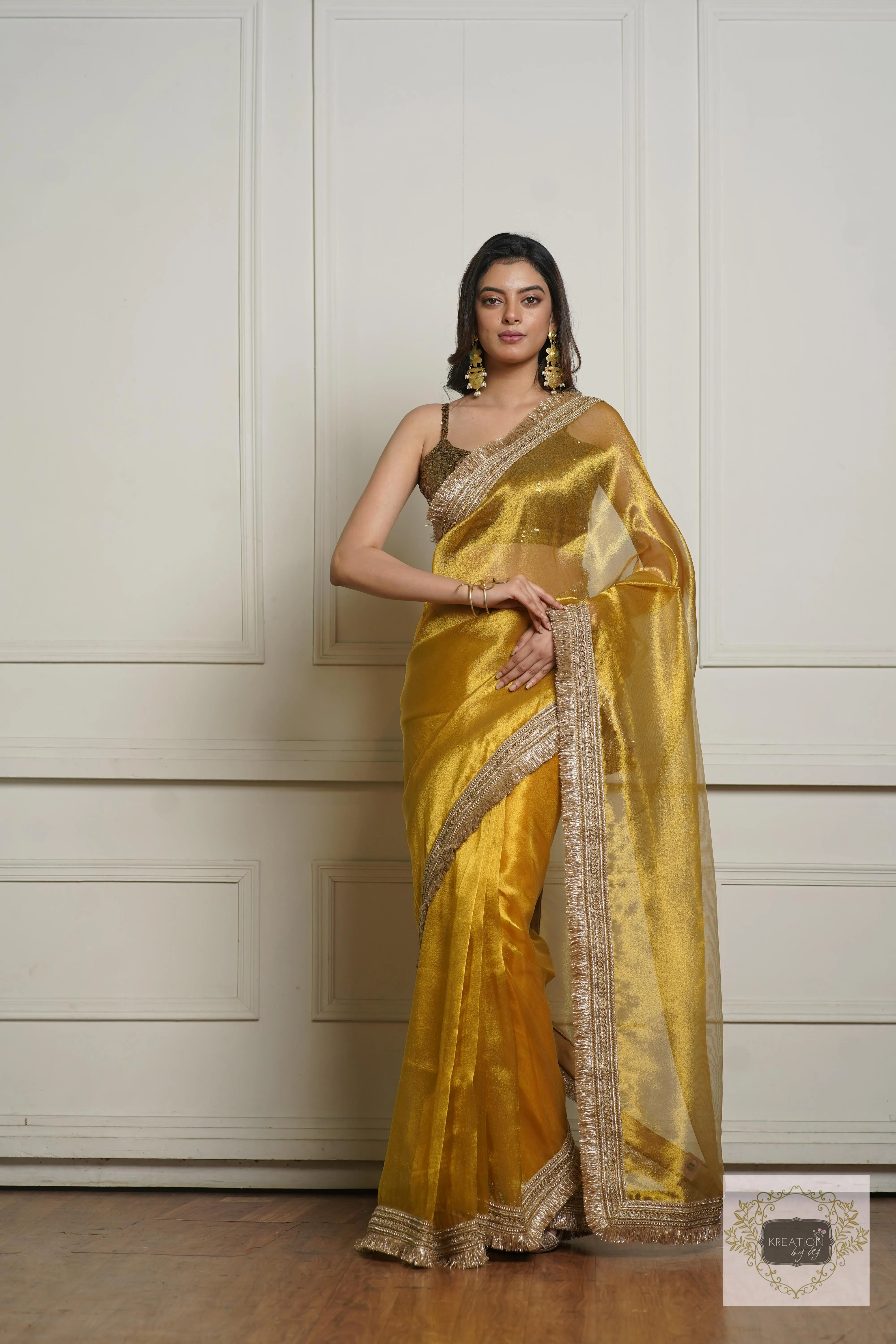 Golden Yellow Zari Tissue Banno Saree