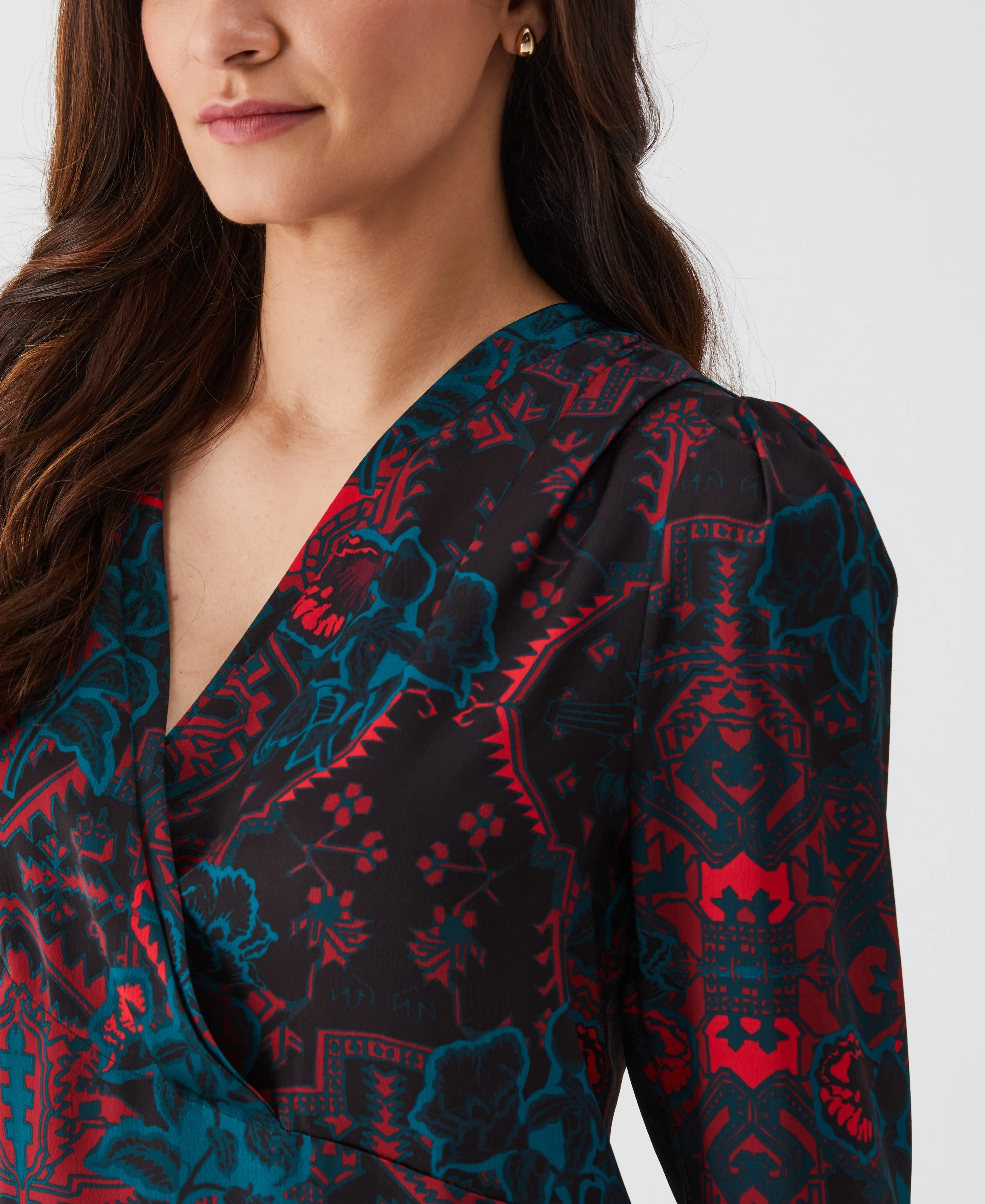 Grand Tapestry Print Cross-Front Blouse