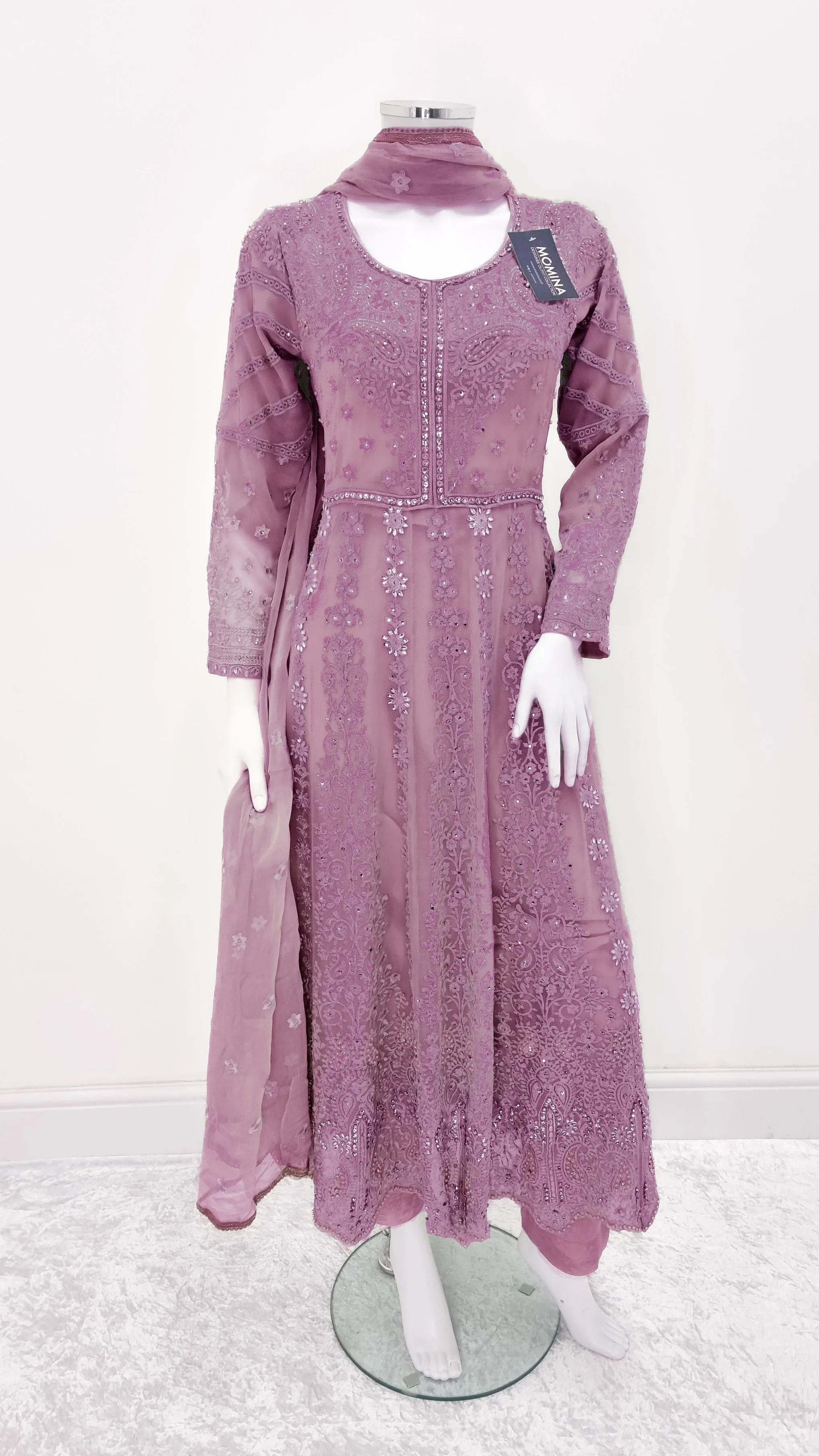 Grape-Purple Embroidered Chiffon Frock Suit