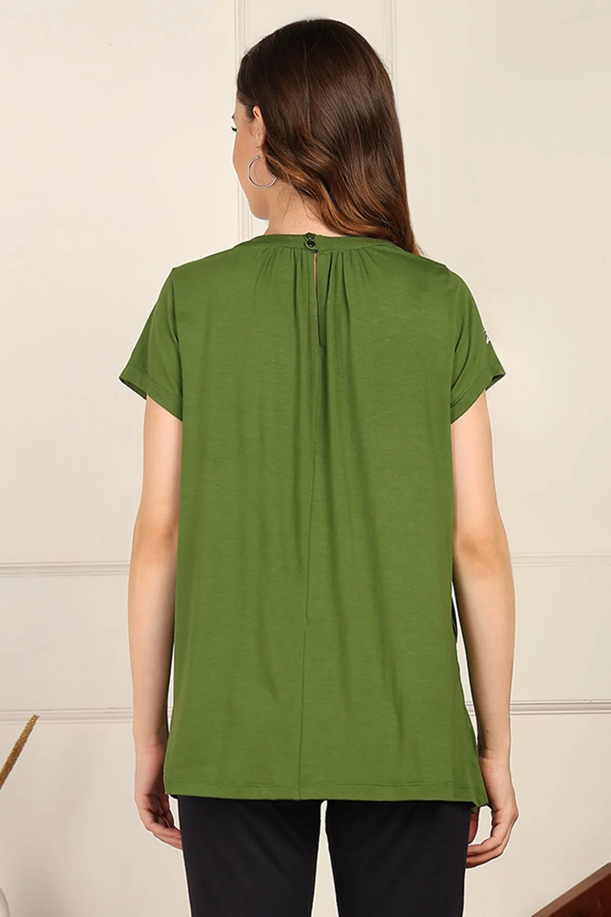 Green Pleated Zipless Nursing Top