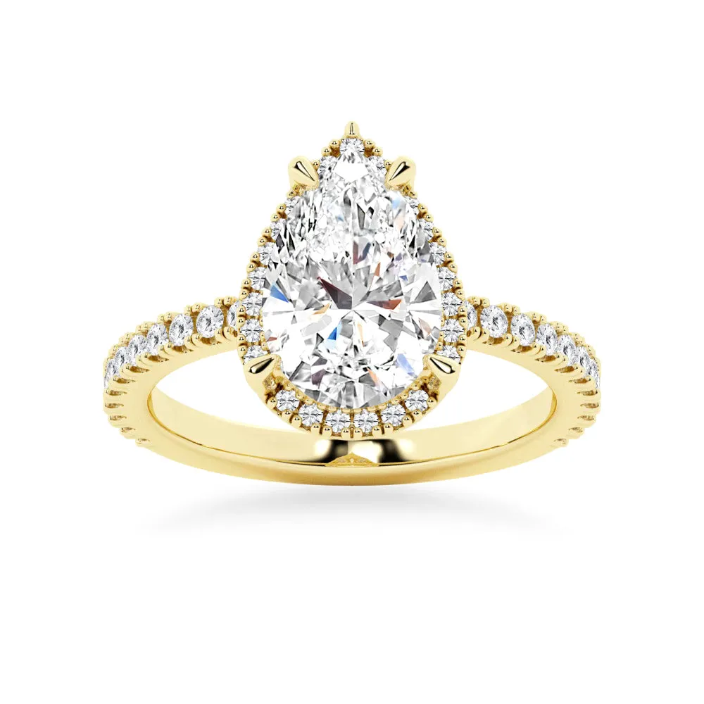 Half Eternity Pear Shaped Moissanite Halo Engagement Ring