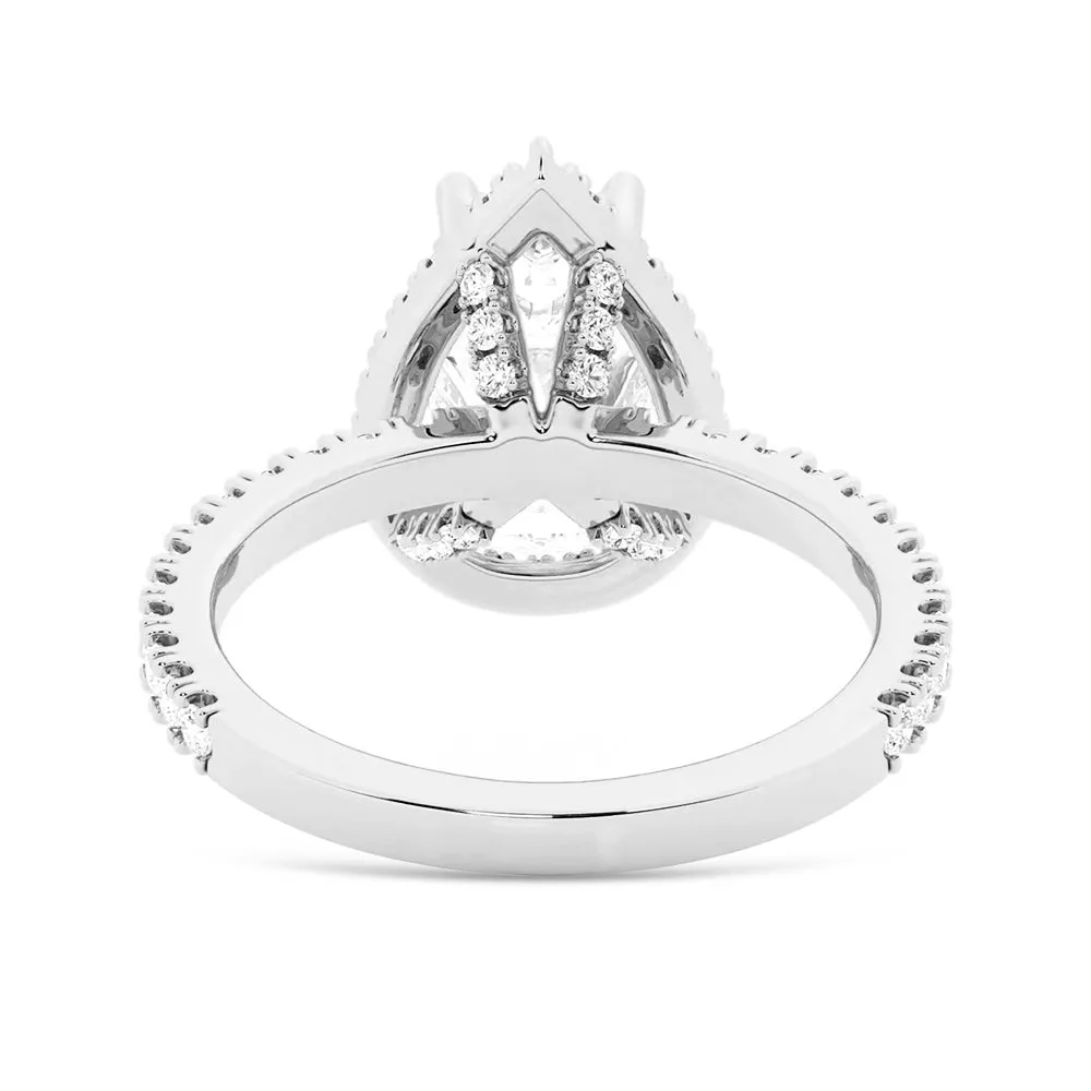 Half Eternity Pear Shaped Moissanite Halo Engagement Ring