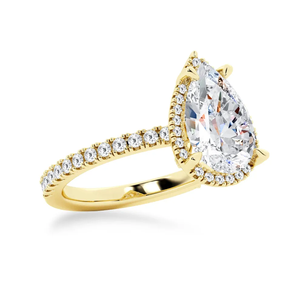 Half Eternity Pear Shaped Moissanite Halo Engagement Ring