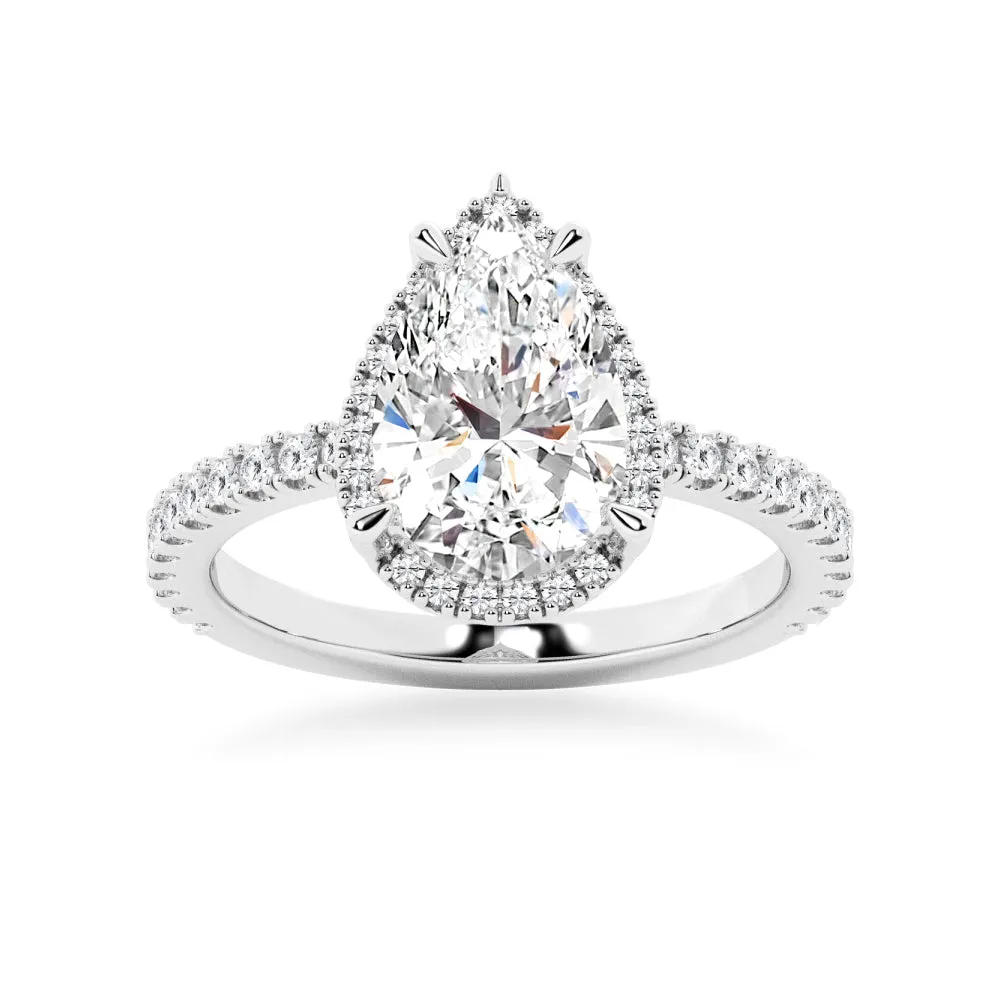 Half Eternity Pear Shaped Moissanite Halo Engagement Ring