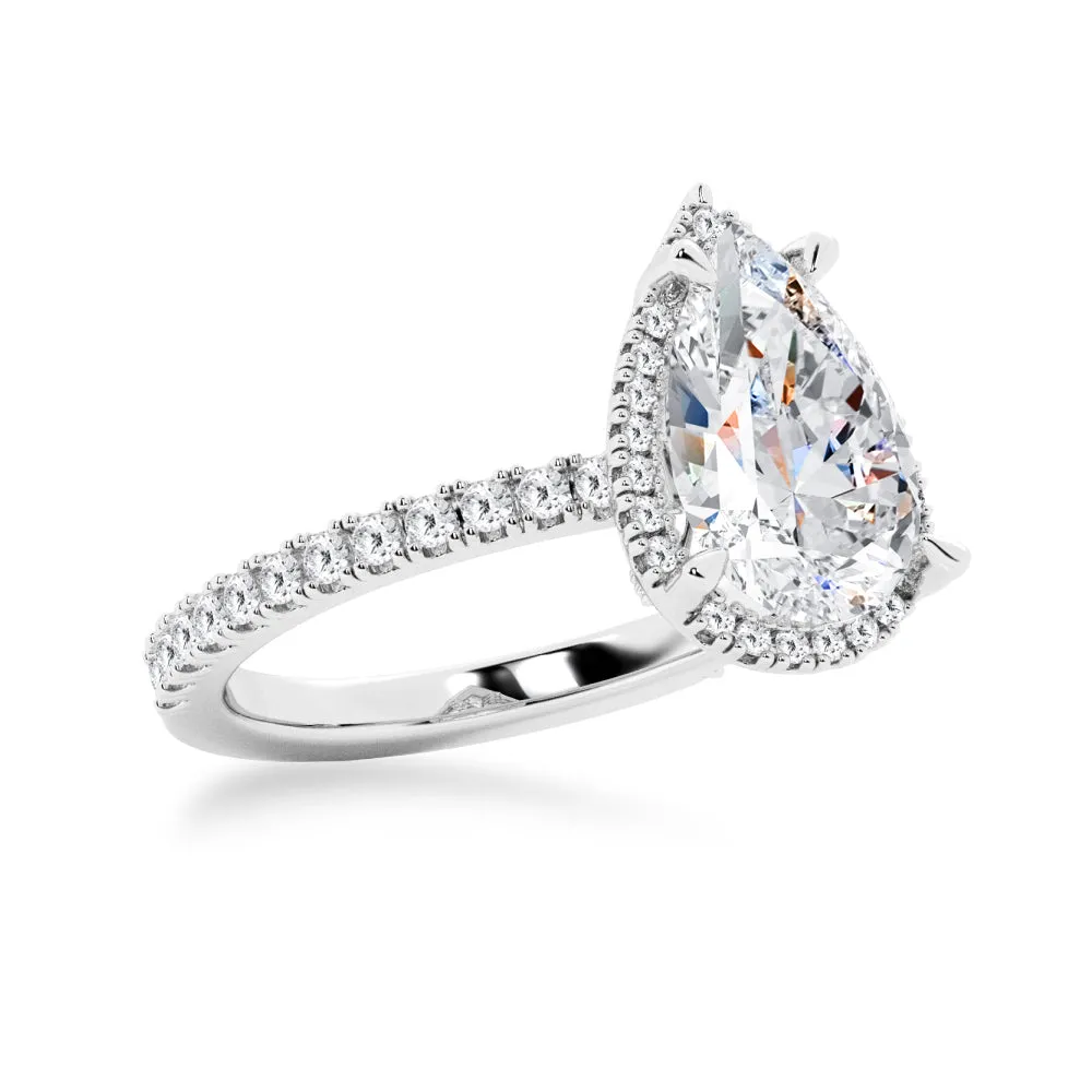 Half Eternity Pear Shaped Moissanite Halo Engagement Ring