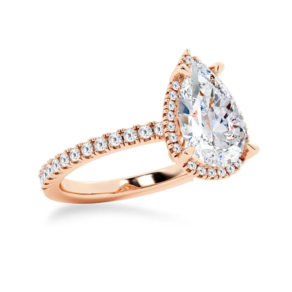 Half Eternity Pear Shaped Moissanite Halo Engagement Ring