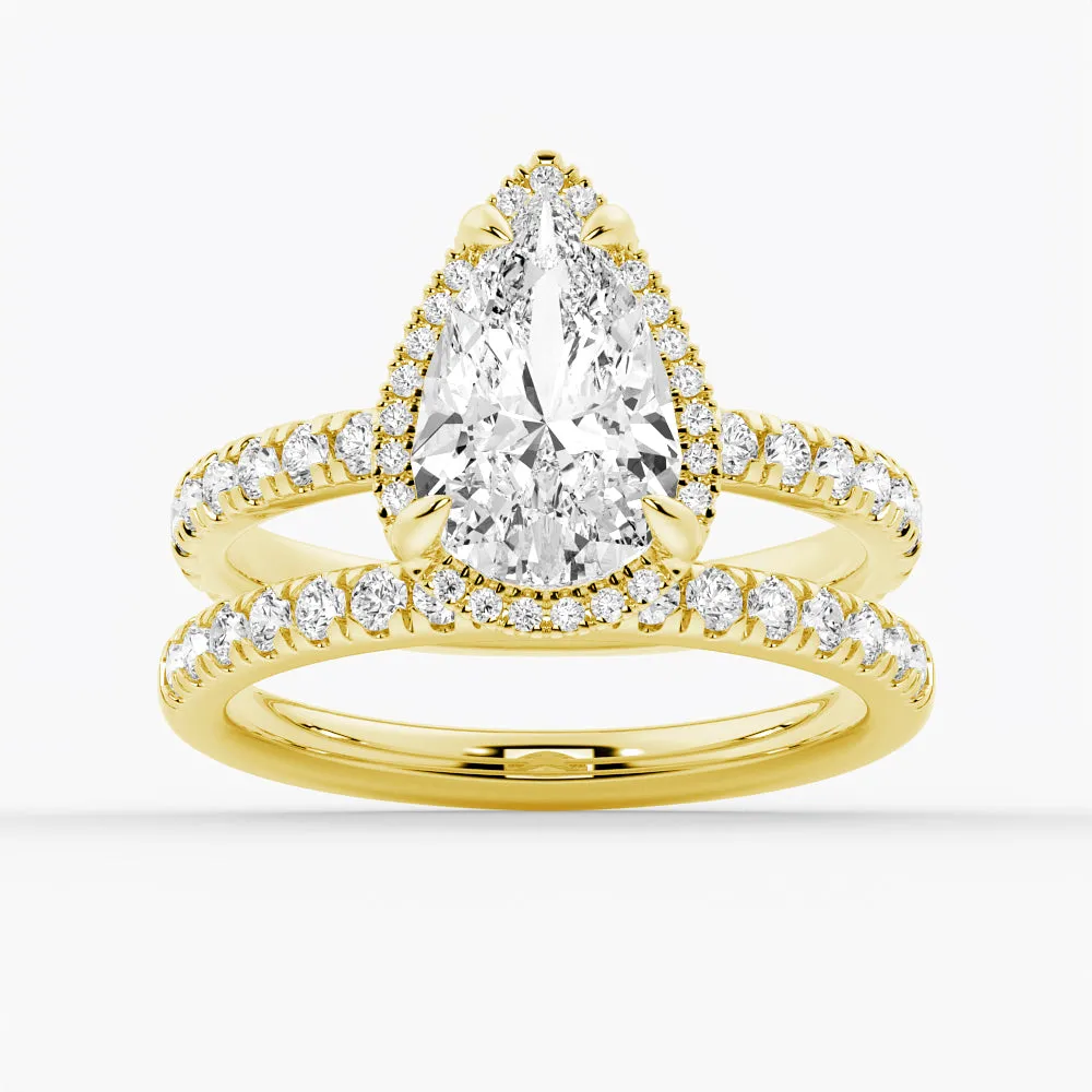 Half Eternity Pear Shaped Moissanite Halo Engagement Ring