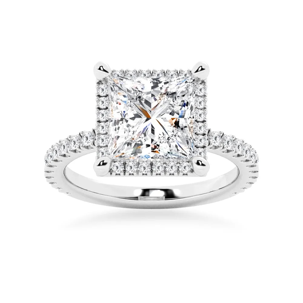 Half Eternity Princess Cut Moissanite Halo Engagement Ring