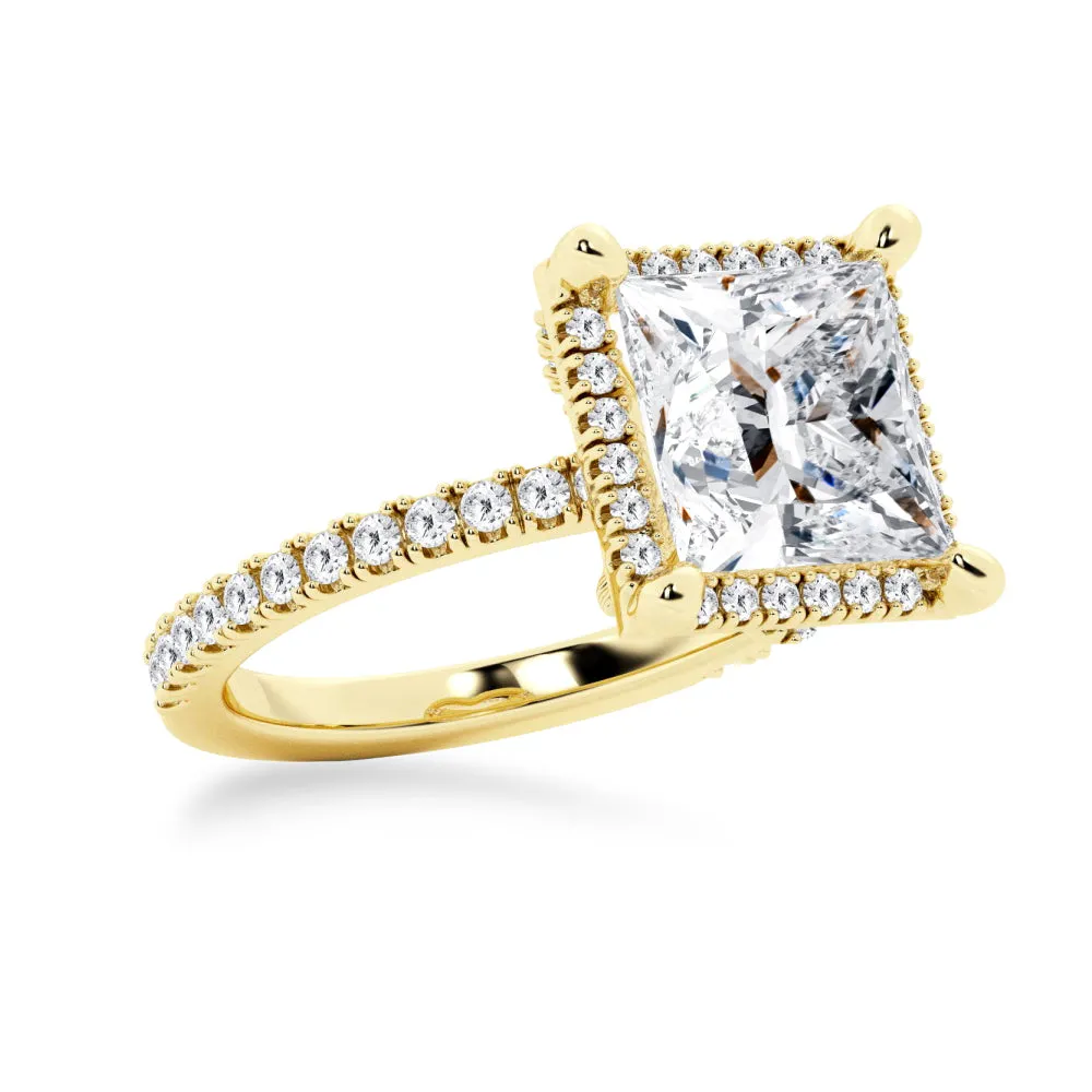 Half Eternity Princess Cut Moissanite Halo Engagement Ring