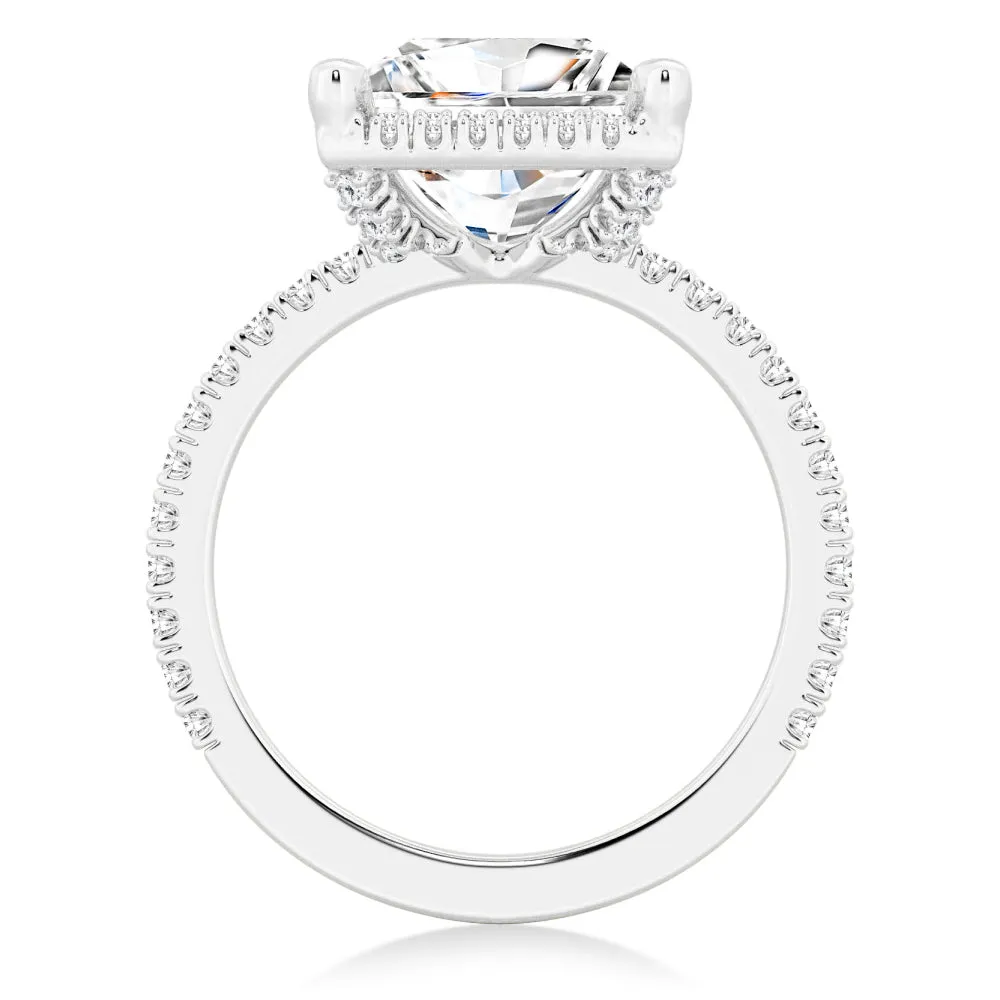 Half Eternity Princess Cut Moissanite Halo Engagement Ring