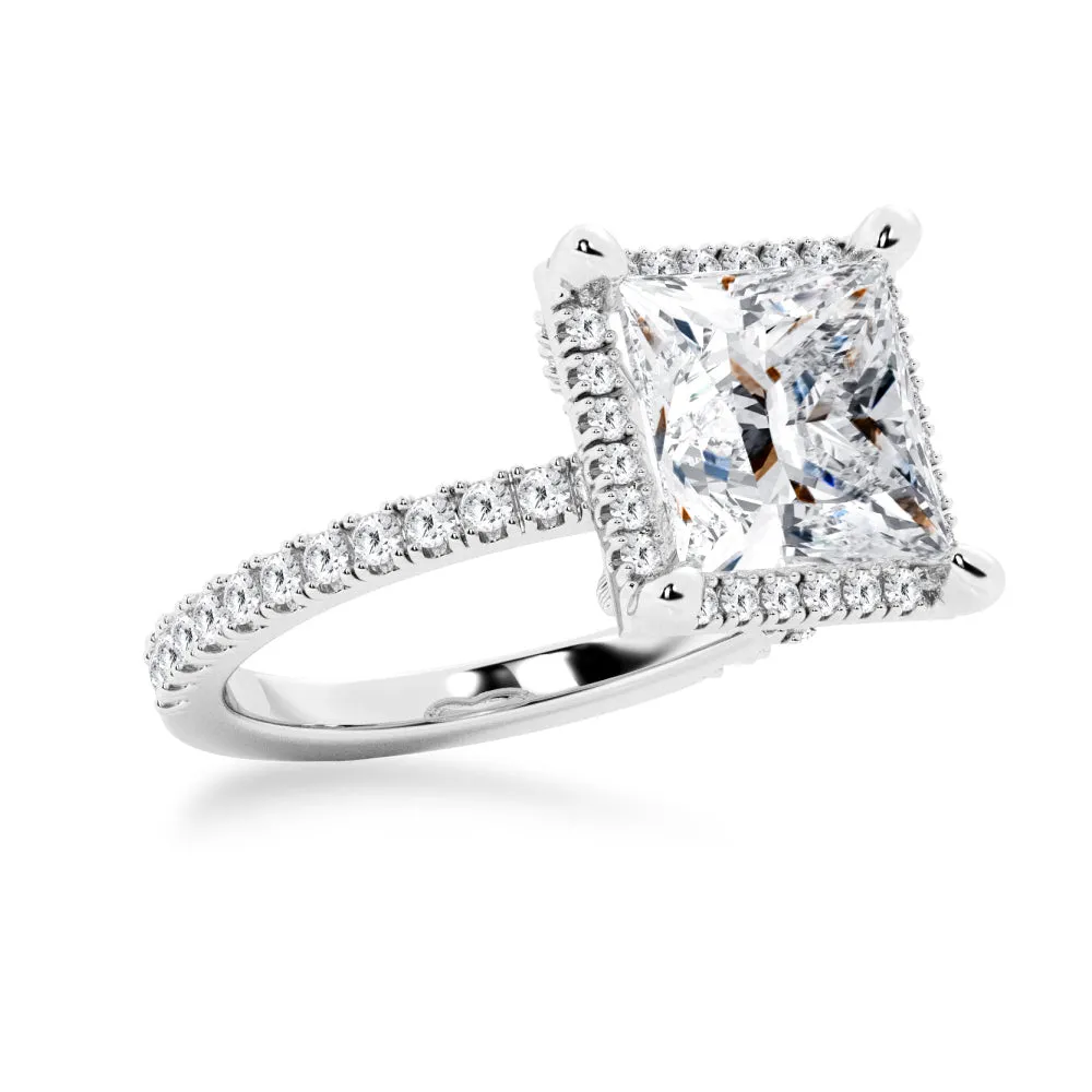 Half Eternity Princess Cut Moissanite Halo Engagement Ring