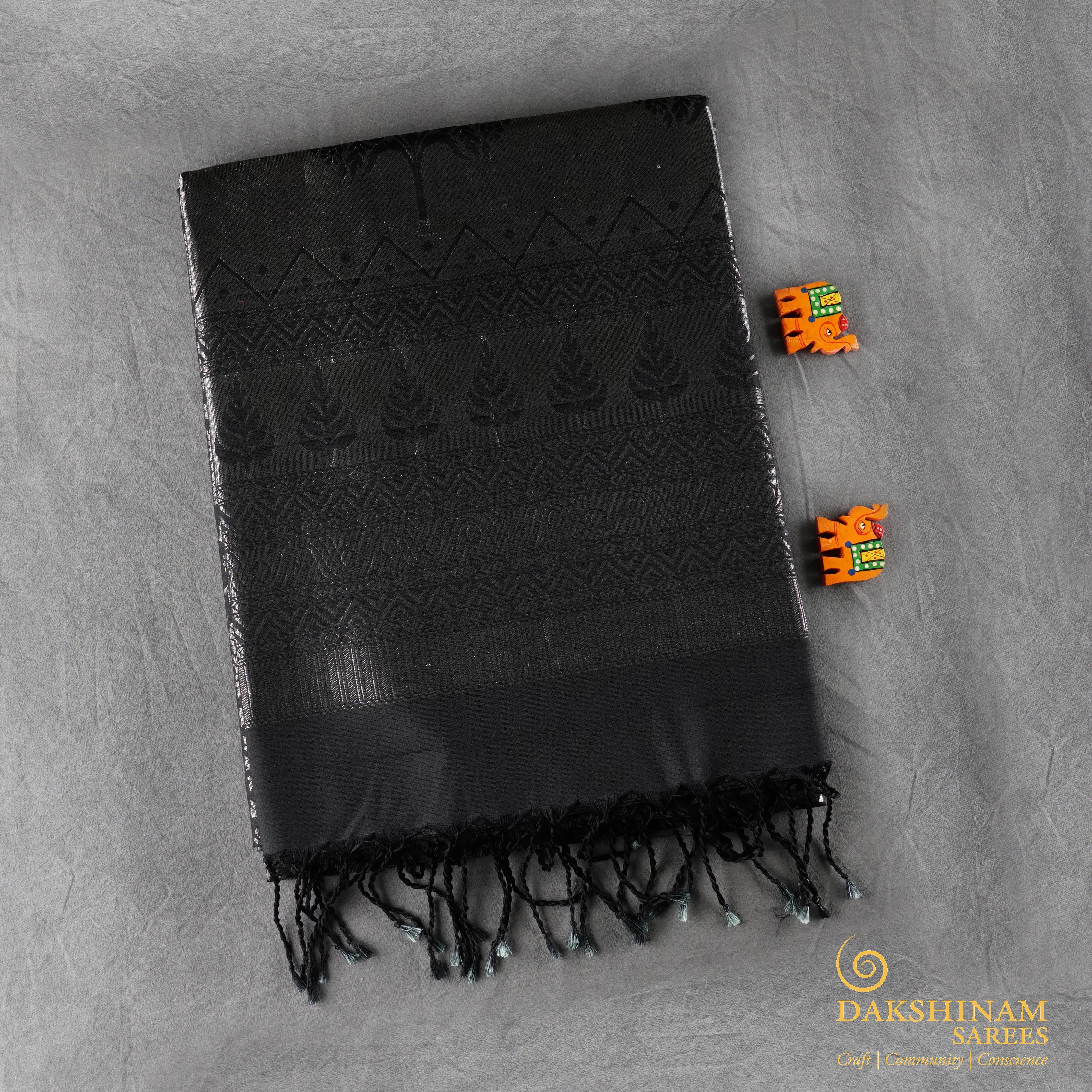 Handwoven Black Soft Silk Saree - 1846T008097DSC