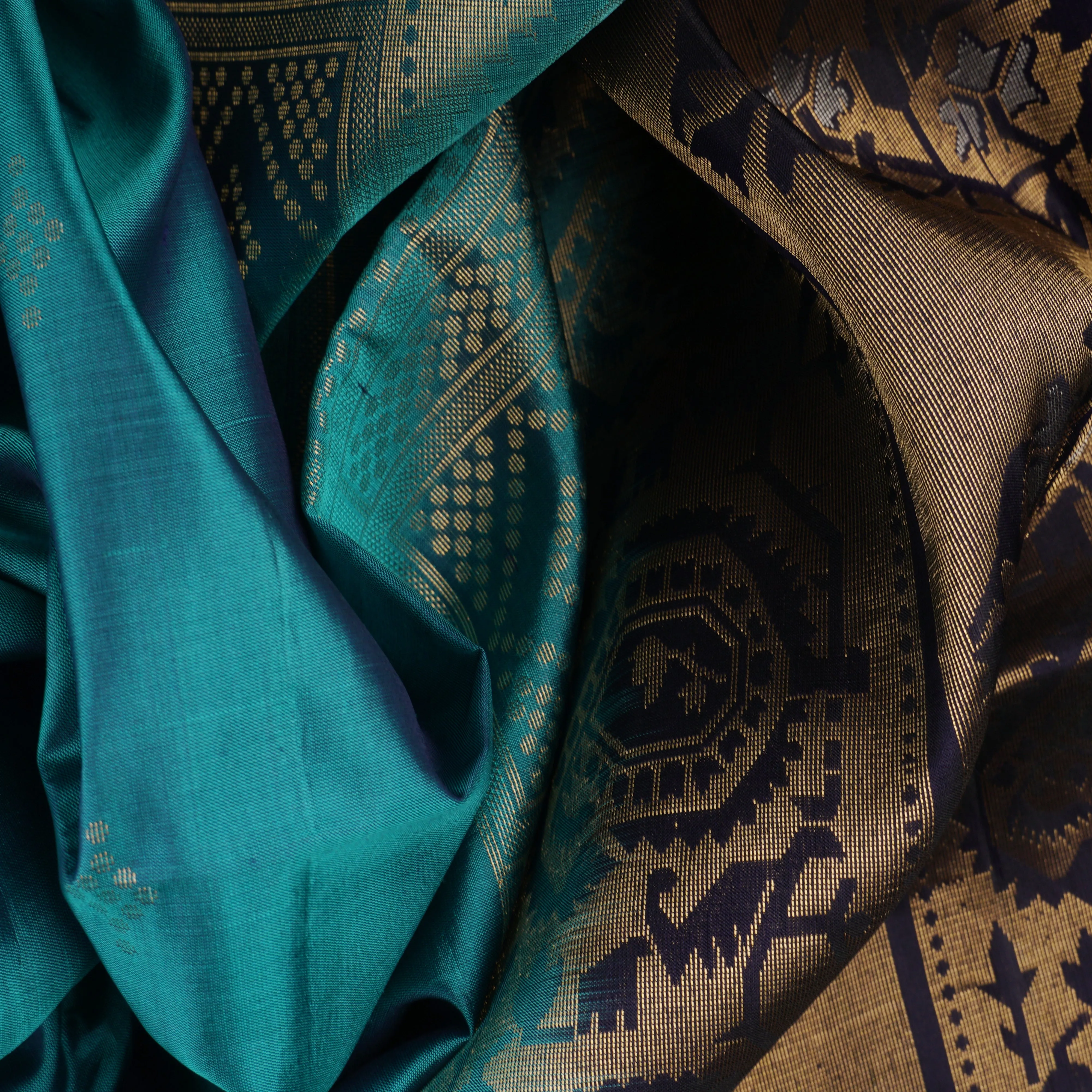 Handwoven Blue with Black Soft Silk Saree - 1784T006472DSC