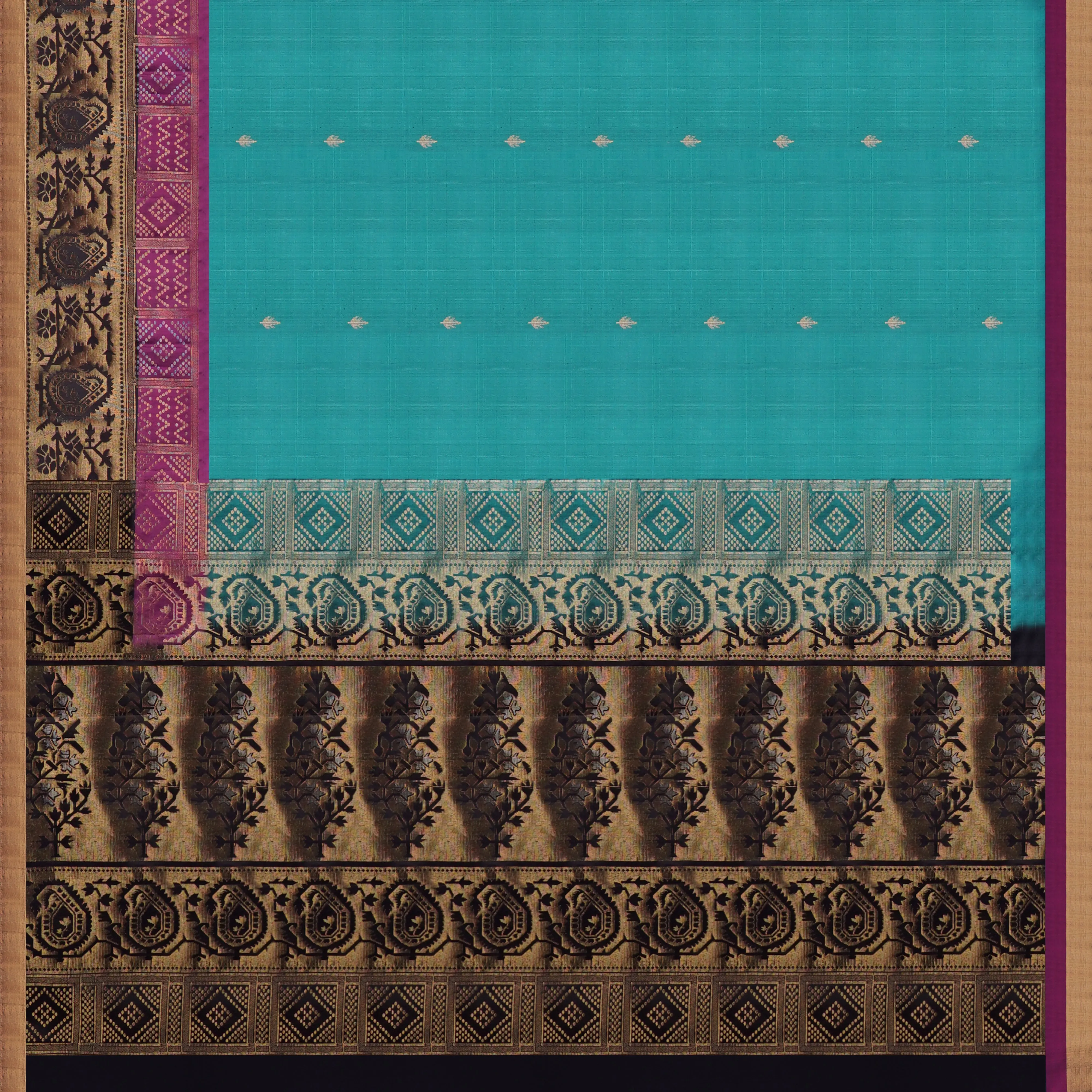 Handwoven Blue with Black Soft Silk Saree - 1784T006472DSC