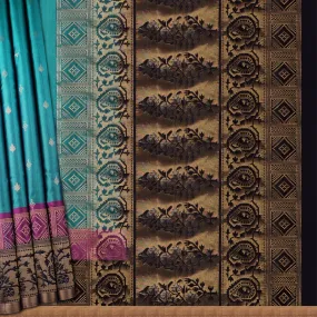 Handwoven Blue with Black Soft Silk Saree - 1784T006472DSC