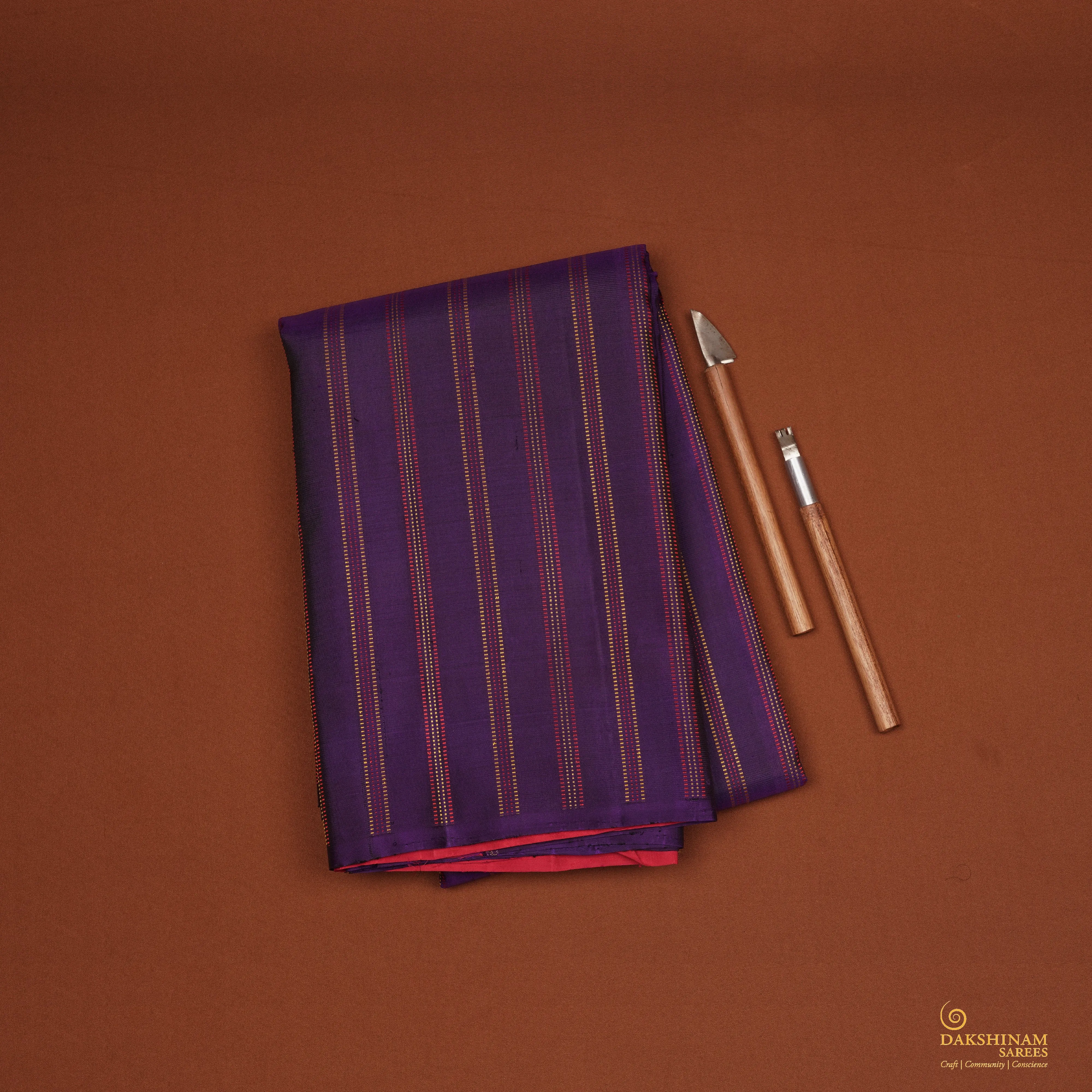 Handwoven Kanjivaram Purple with Red Silk Saree - 2143T010557DSC